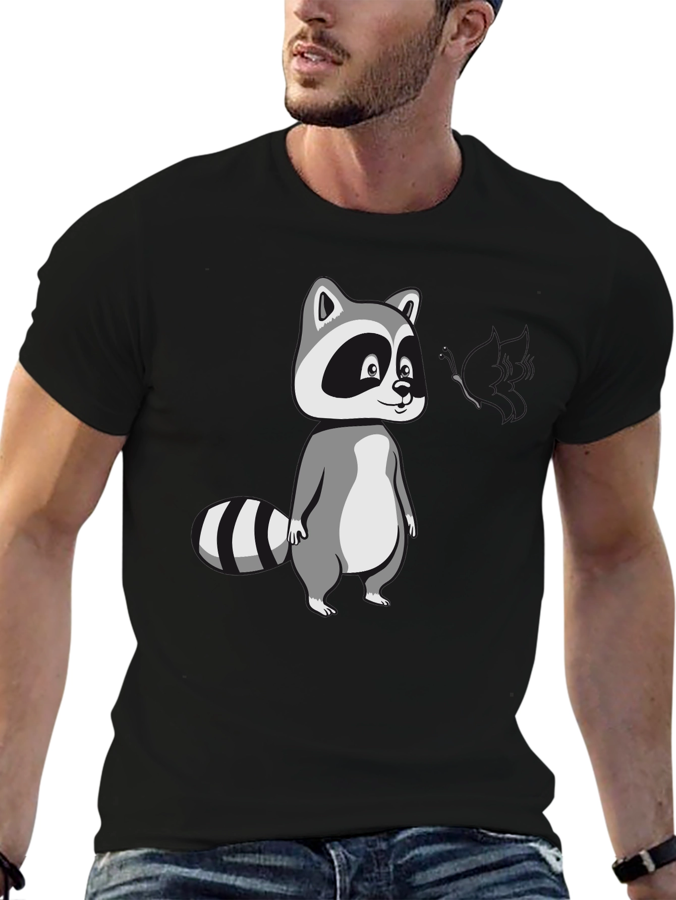 Cool Raccoon Graphic Tee - Black Cotton T-Shirt