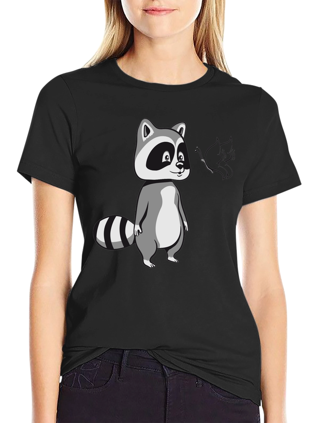 Cool Raccoon Graphic Tee - Black Cotton T-Shirt