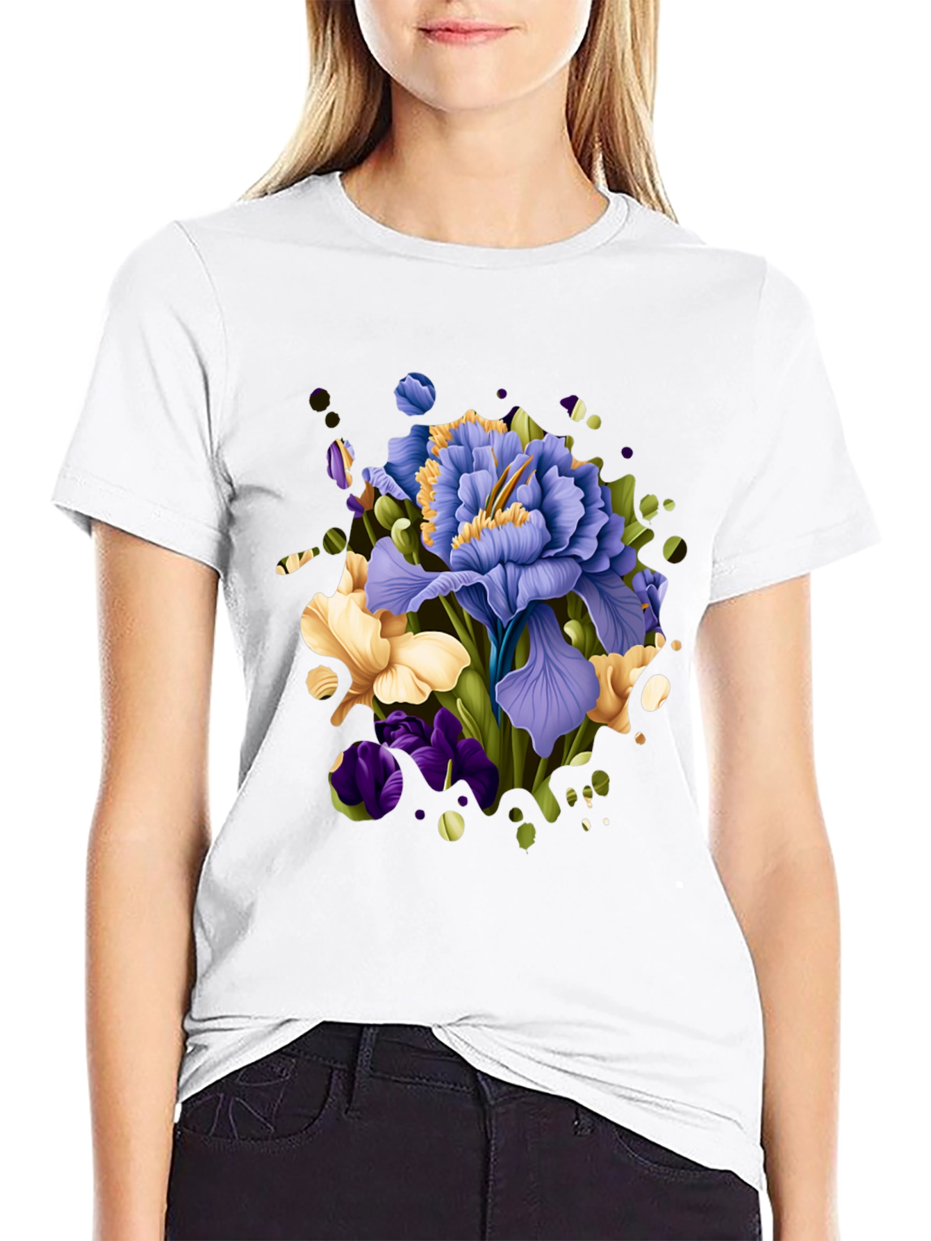 Floral Iris Graphic Black T-Shirt