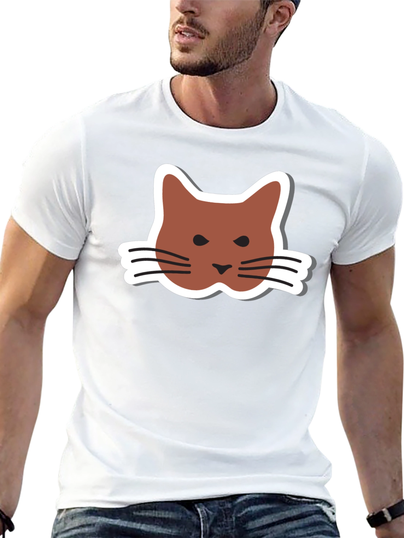Cat Face Graphic Black T-Shirt
