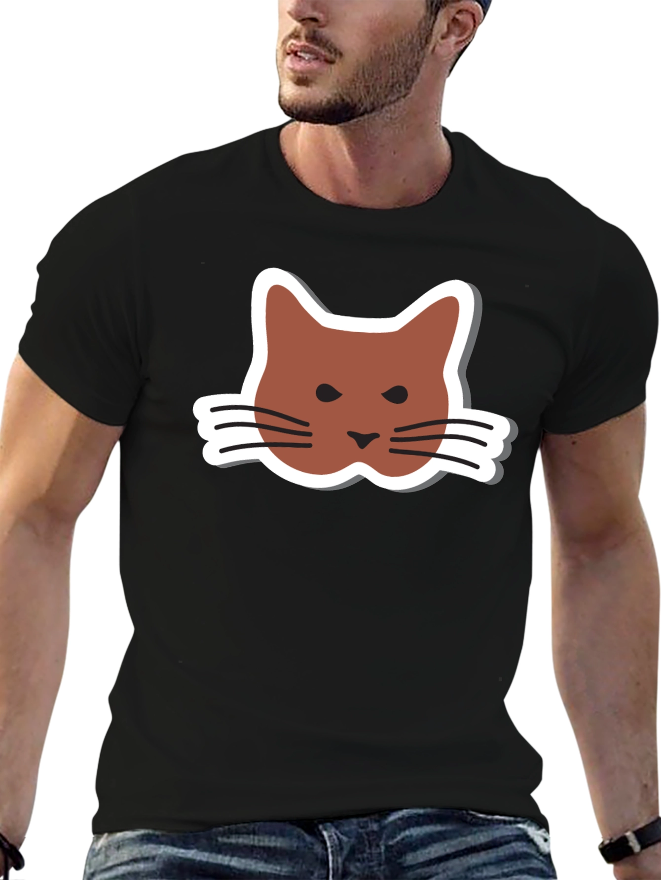 Cat Face Graphic Black T-Shirt