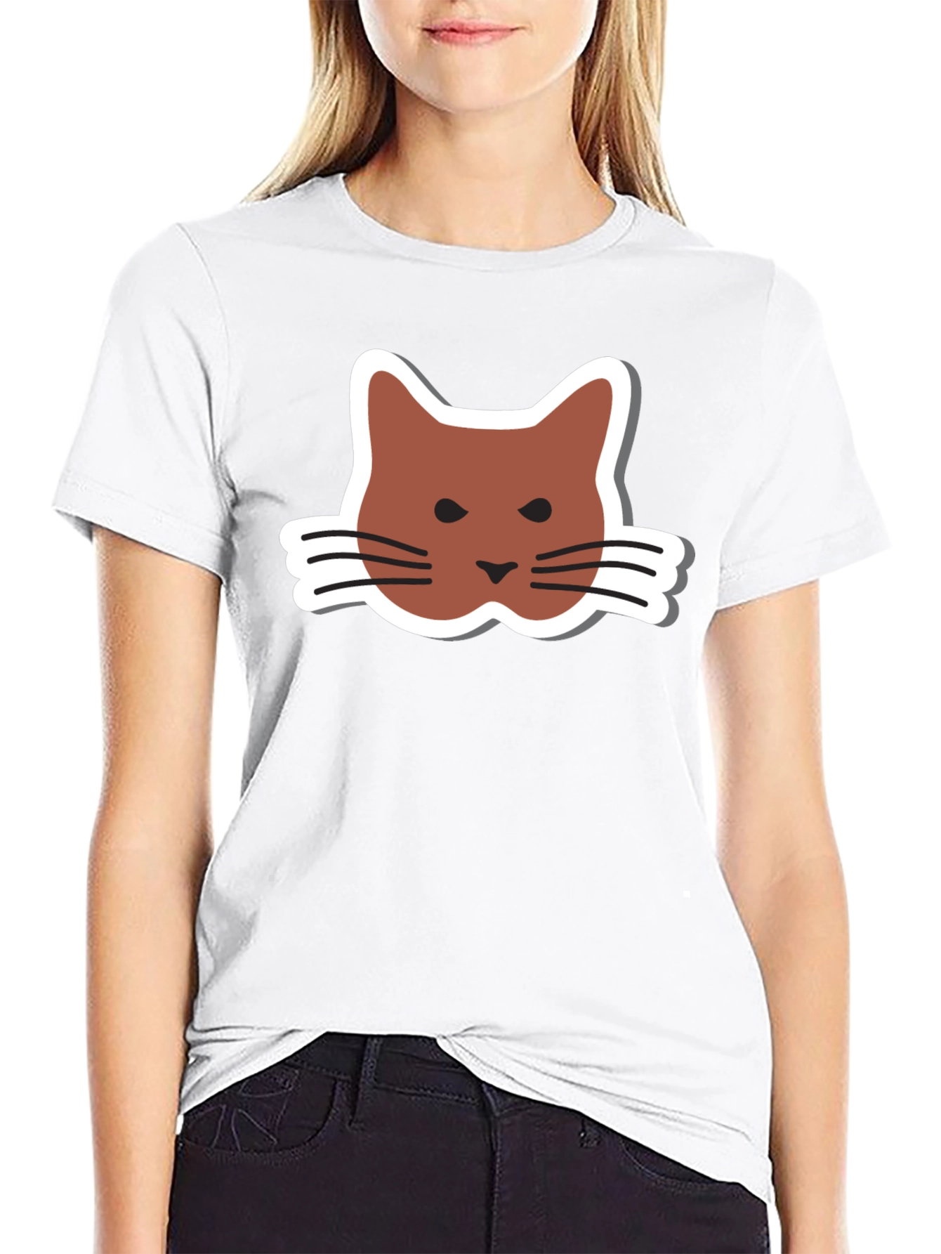 Cat Face Graphic Black T-Shirt