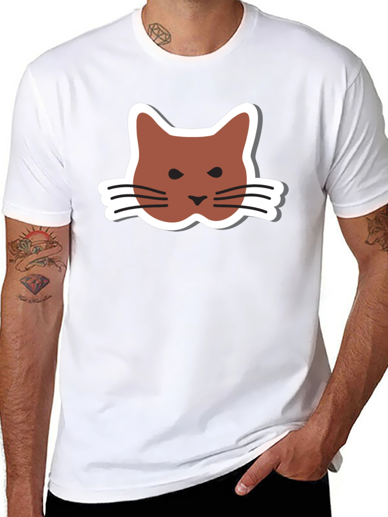 Cat Face Graphic Black T-Shirt