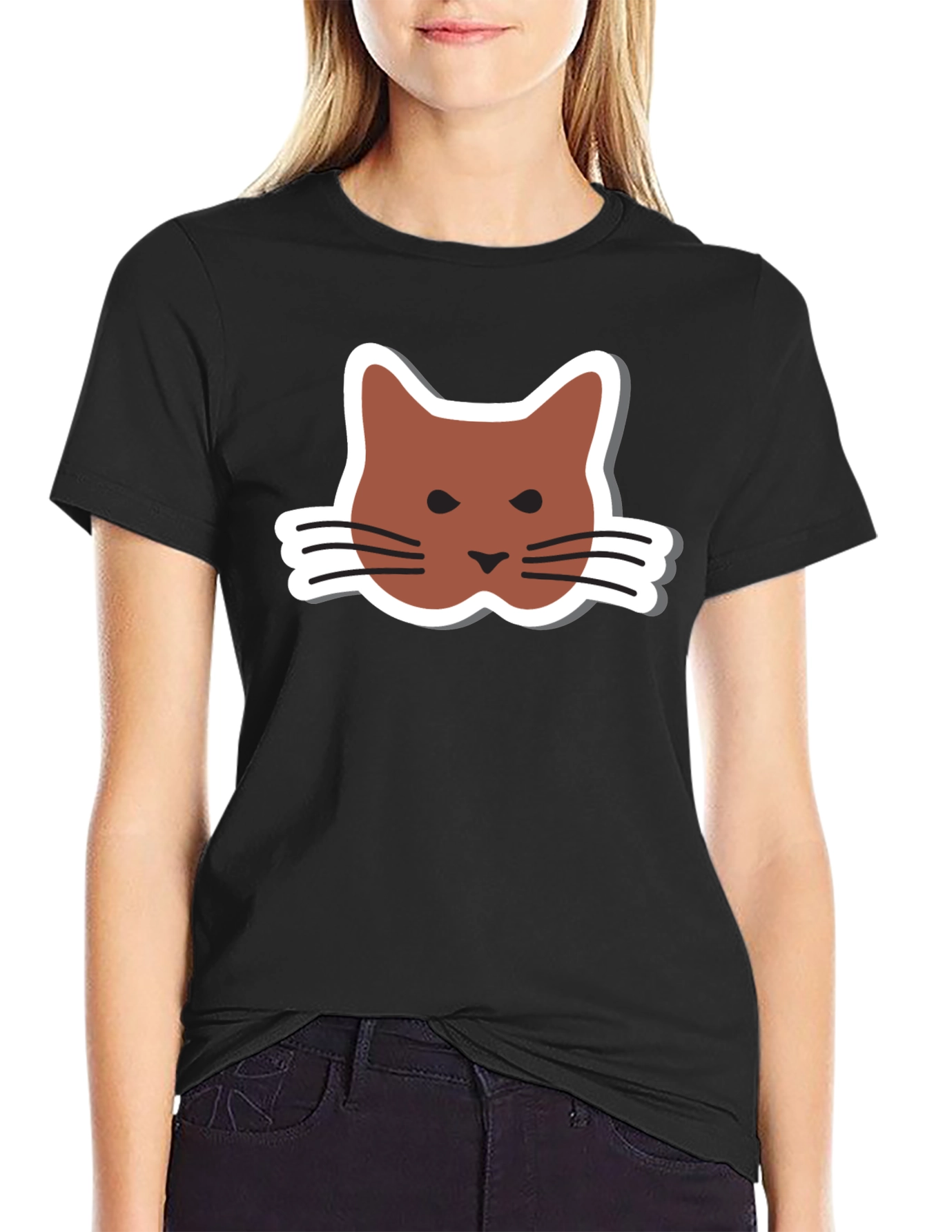 Cat Face Graphic Black T-Shirt