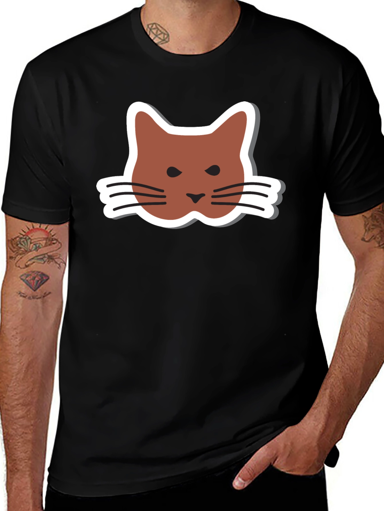 Cat Face Graphic Black T-Shirt