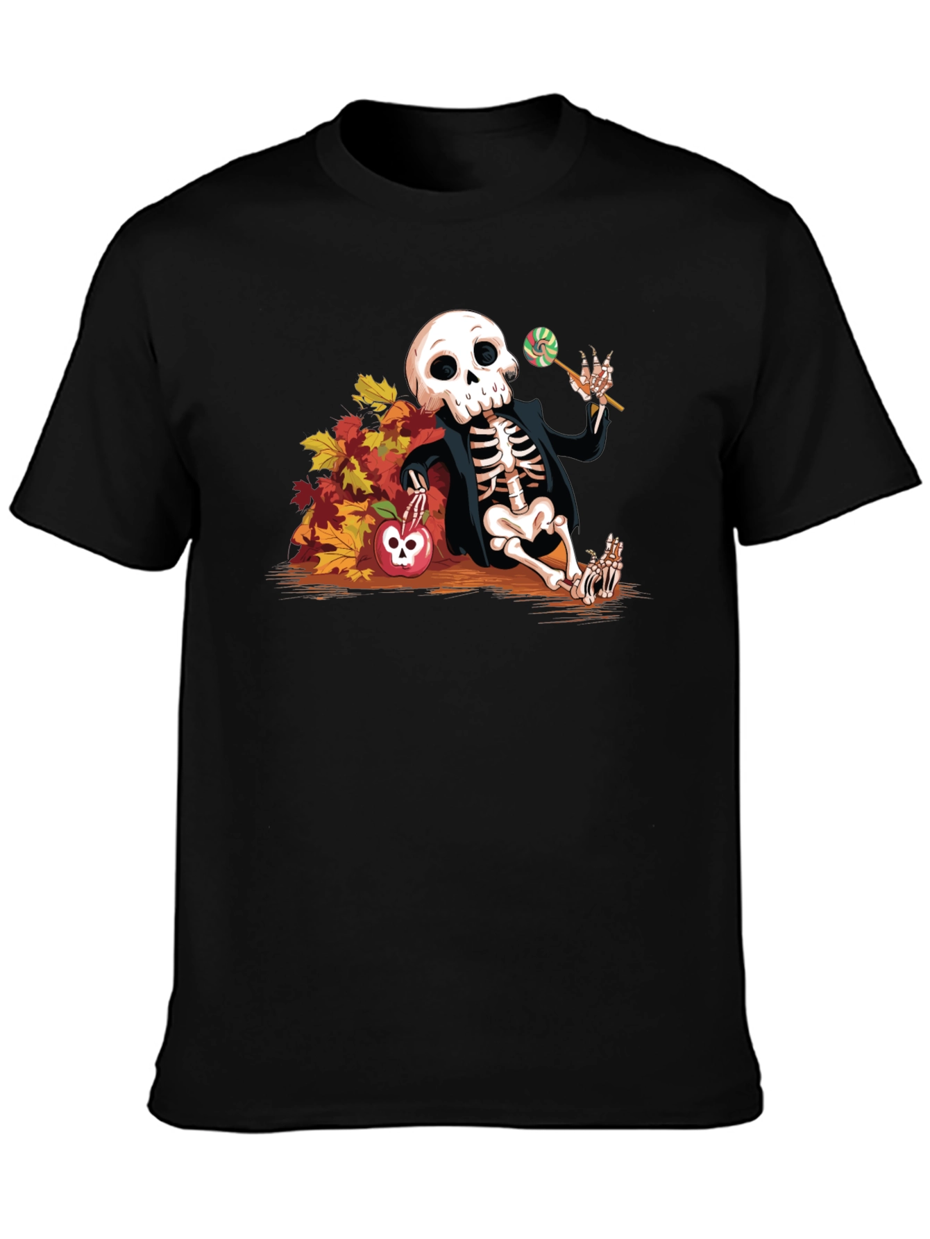 Skeleton Fall Leaves Apple Halloween T-Shirt