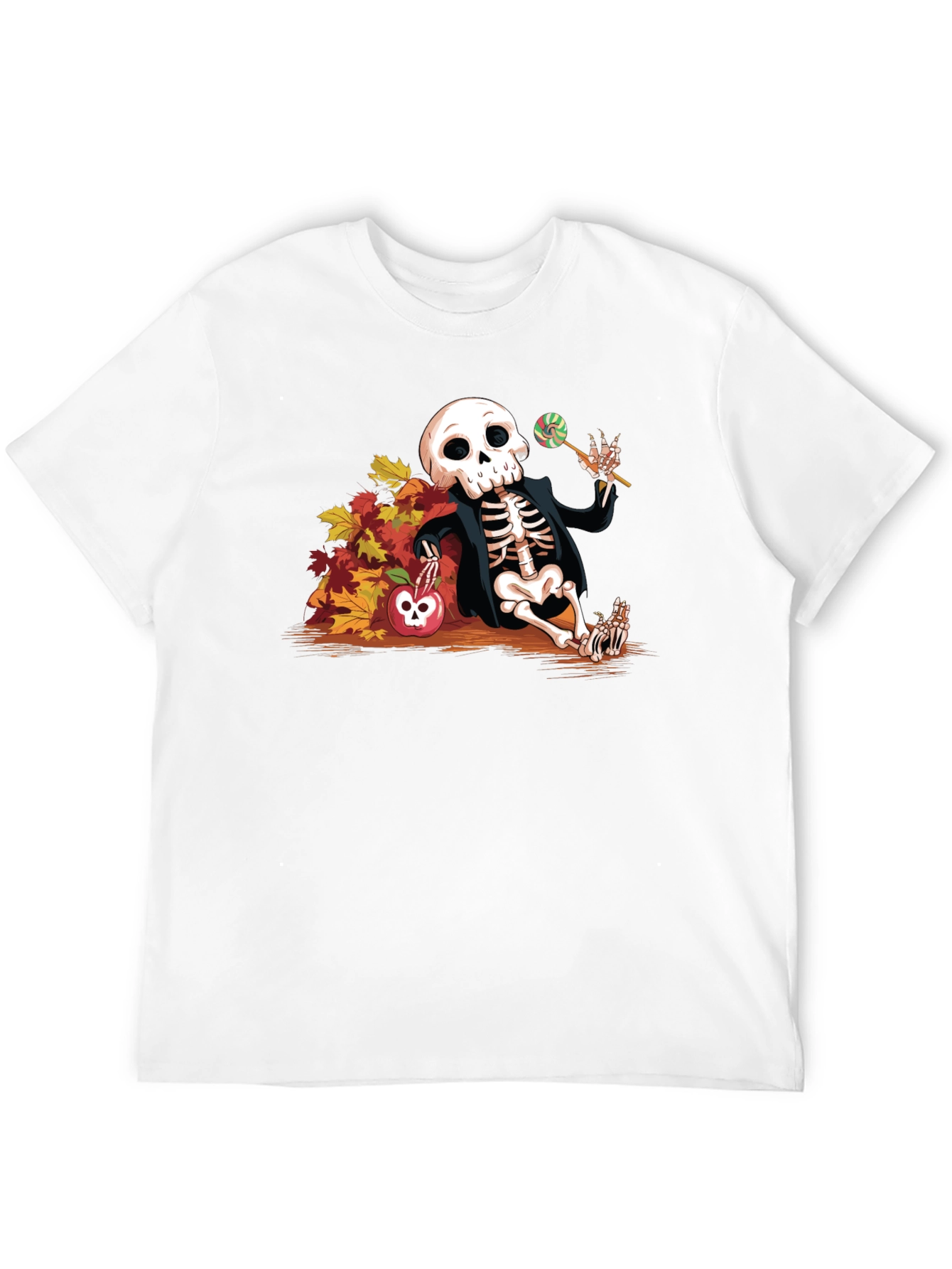 Skeleton Fall Leaves Apple Halloween T-Shirt