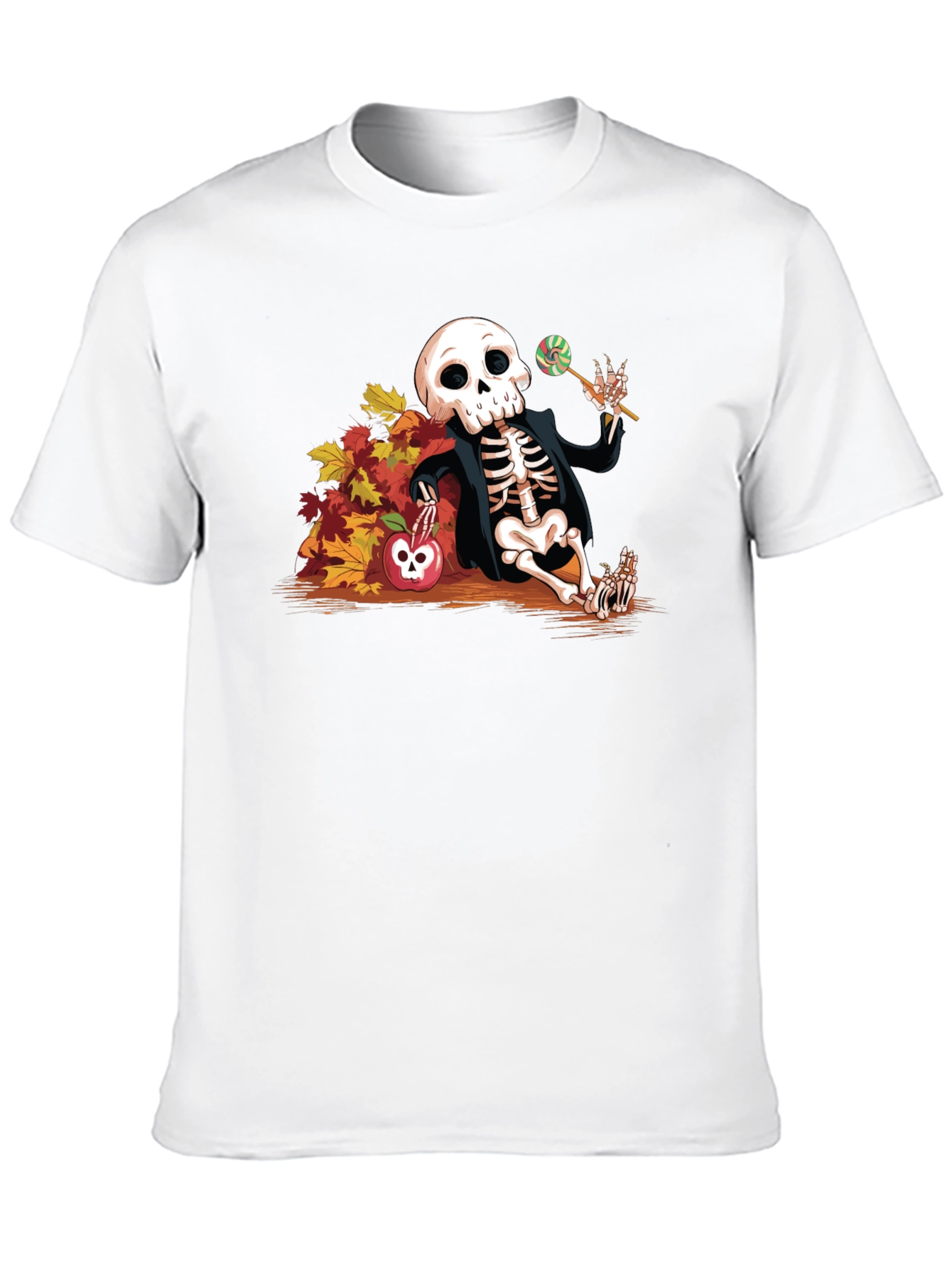 Skeleton Fall Leaves Apple Halloween T-Shirt