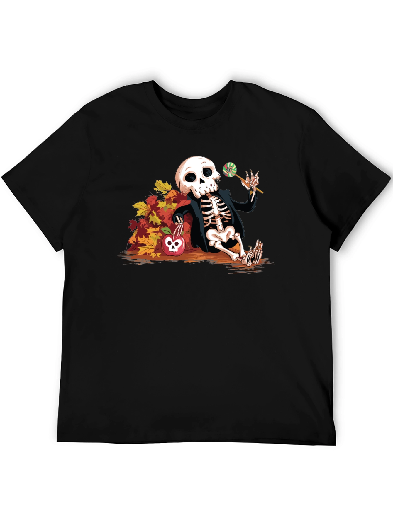 Skeleton Fall Leaves Apple Halloween T-Shirt