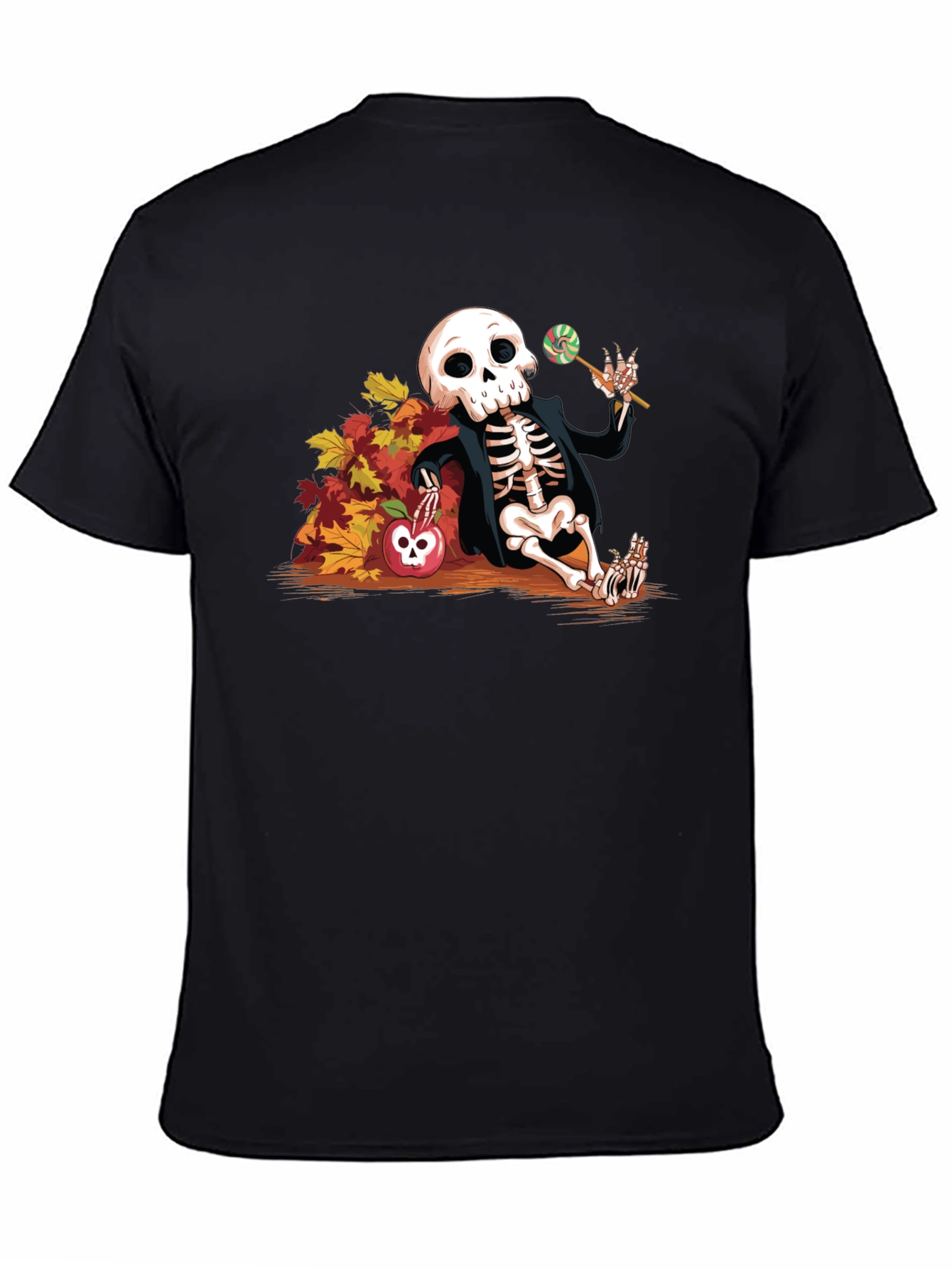 Skeleton Fall Leaves Apple Halloween T-Shirt