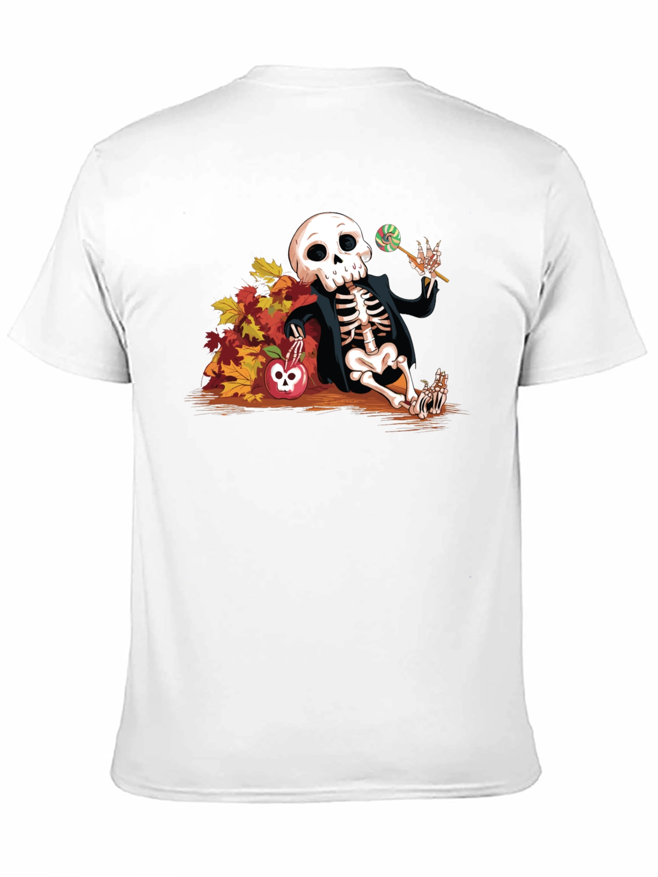 Skeleton Fall Leaves Apple Halloween T-Shirt