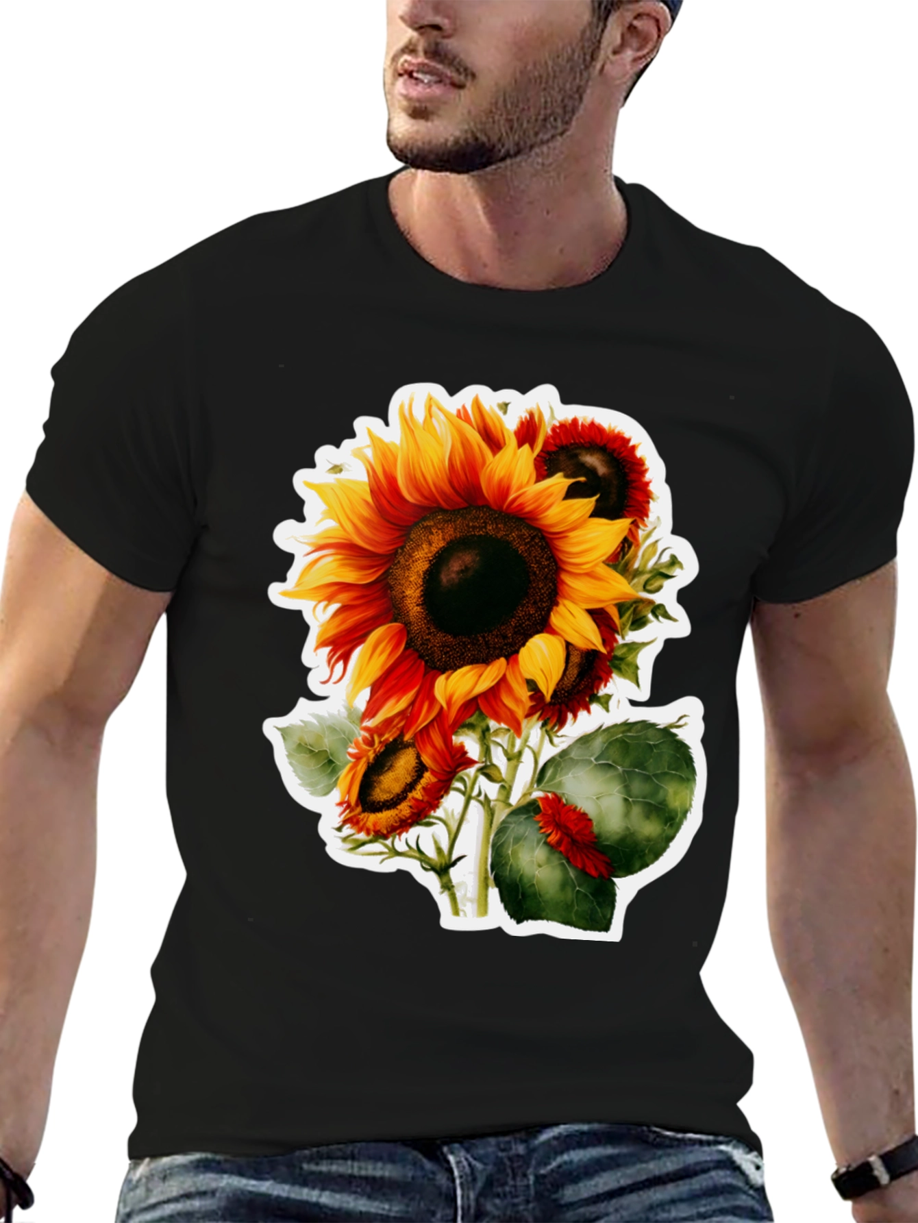 Sunflower Graphic Tee - Black Cotton Blend