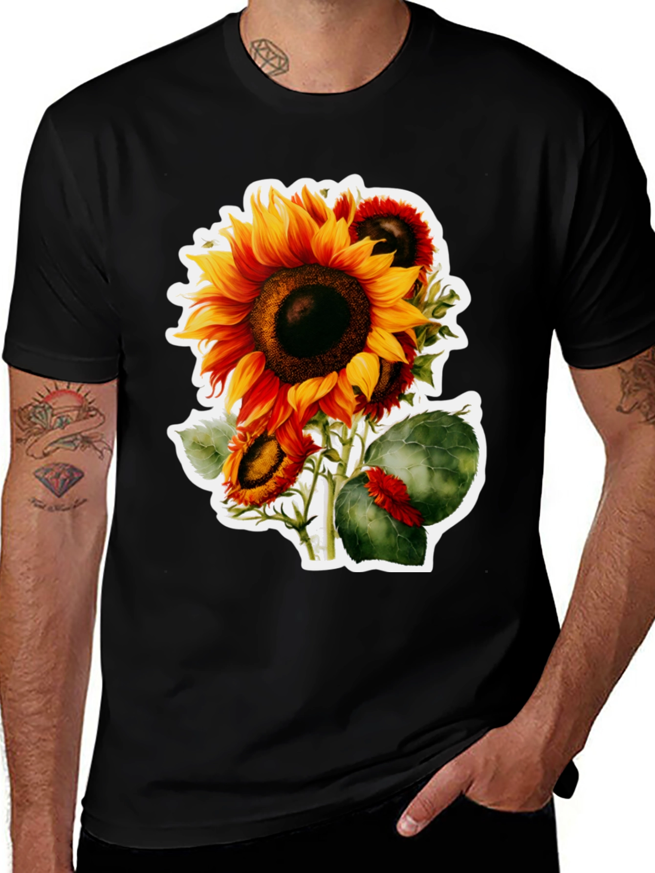 Sunflower Graphic Tee - Black Cotton Blend