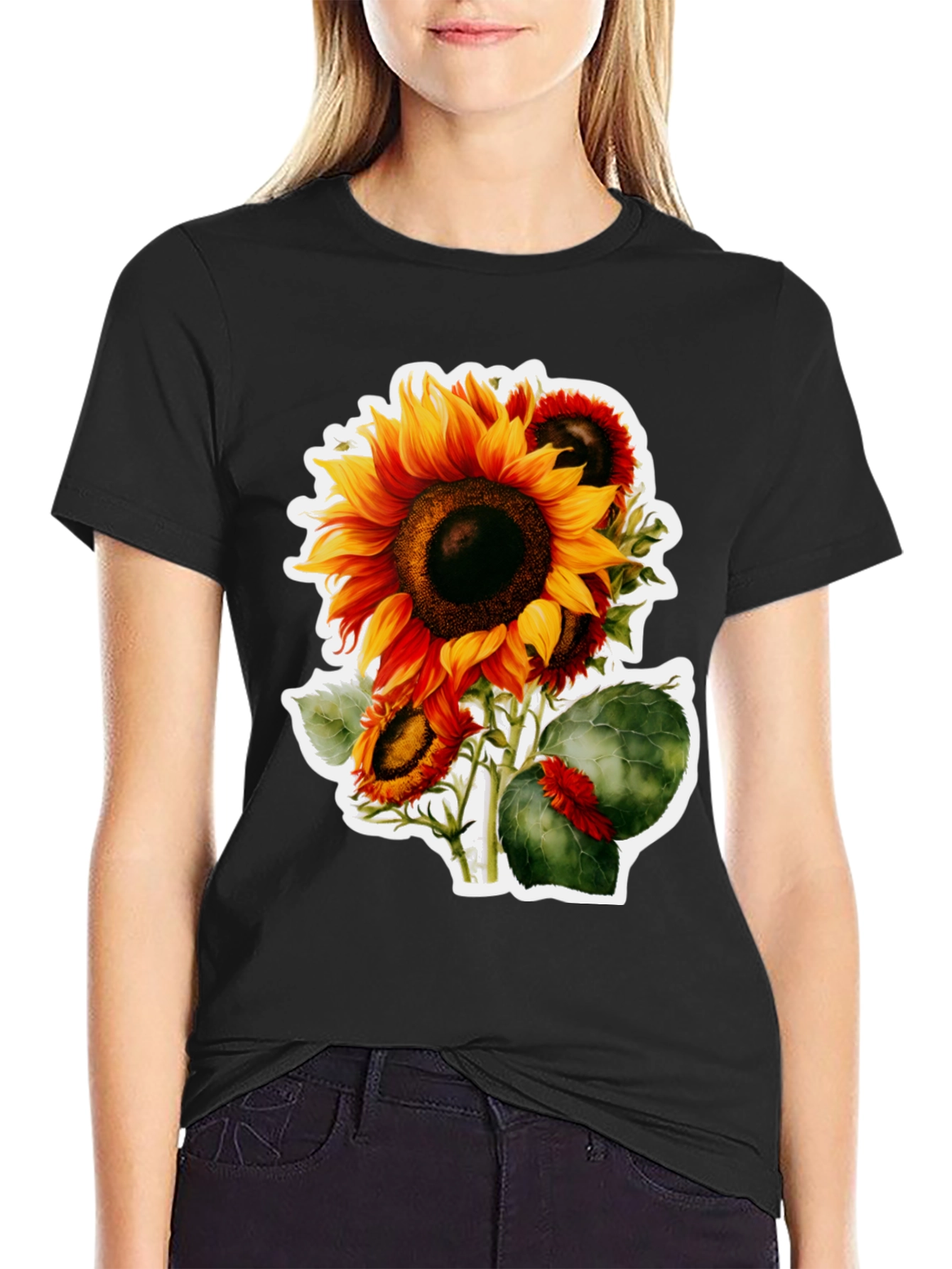 Sunflower Graphic Tee - Black Cotton Blend