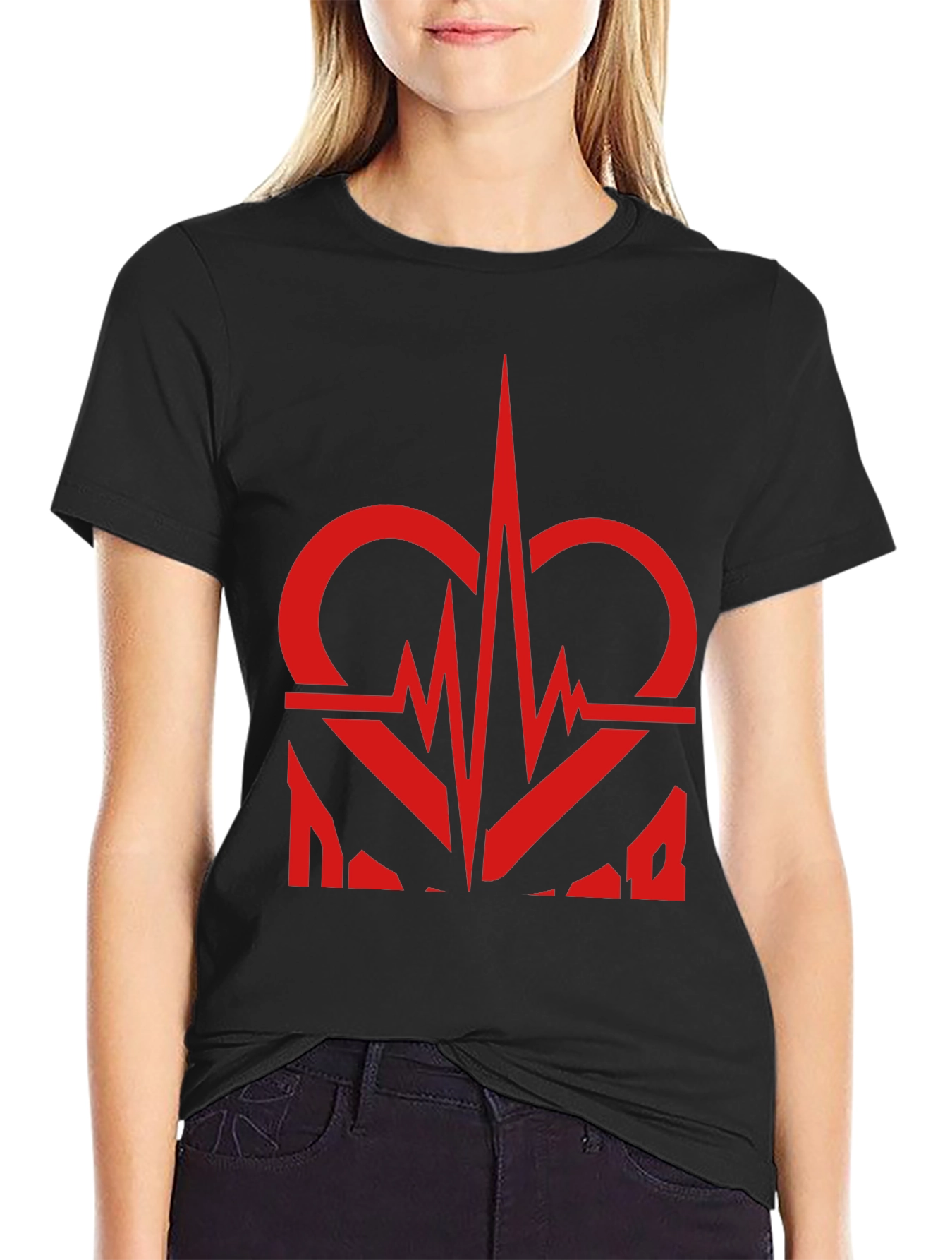 Heartbeat Graphic Tee - Black Casual T-Shirt