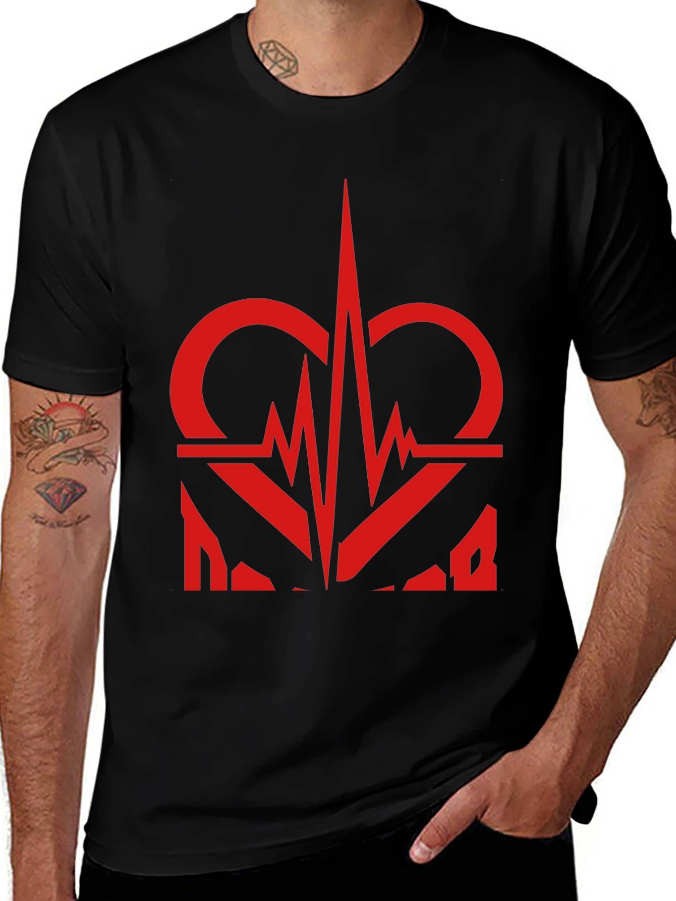 Heartbeat Graphic Tee - Black Casual T-Shirt