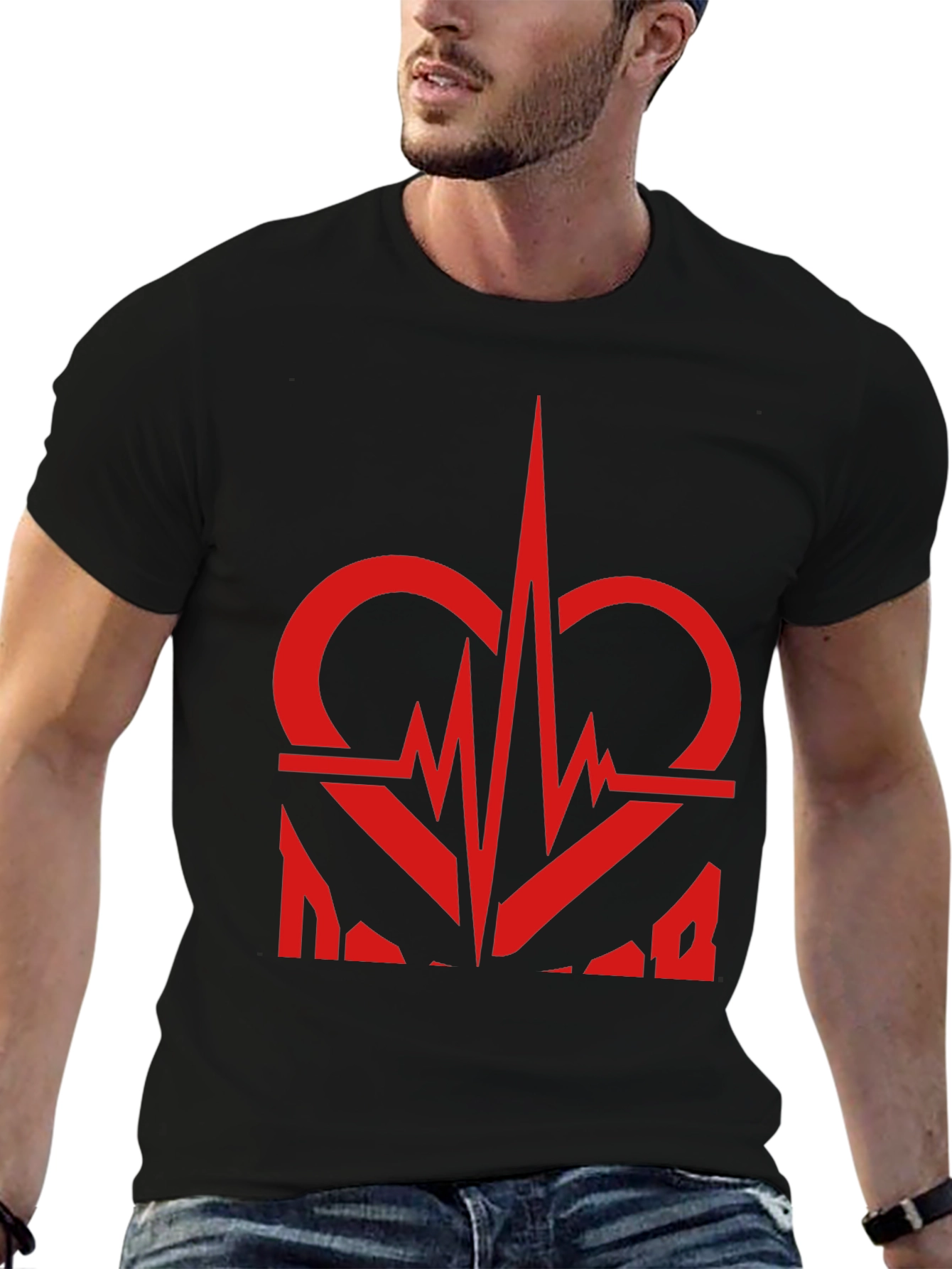 Heartbeat Graphic Tee - Black Casual T-Shirt