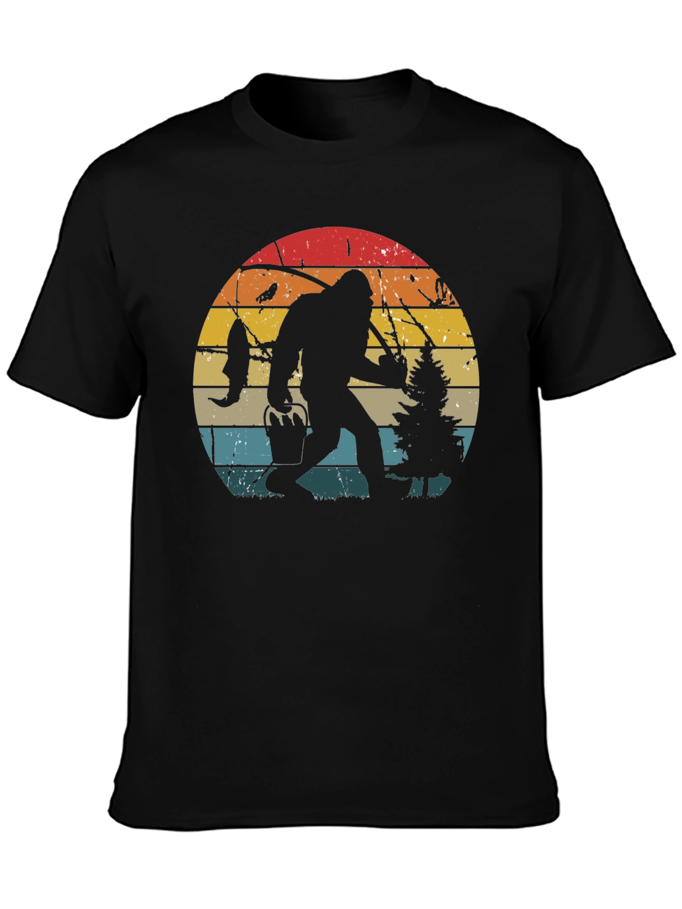 Bigfoot Fishing Retro Graphic T-Shirt