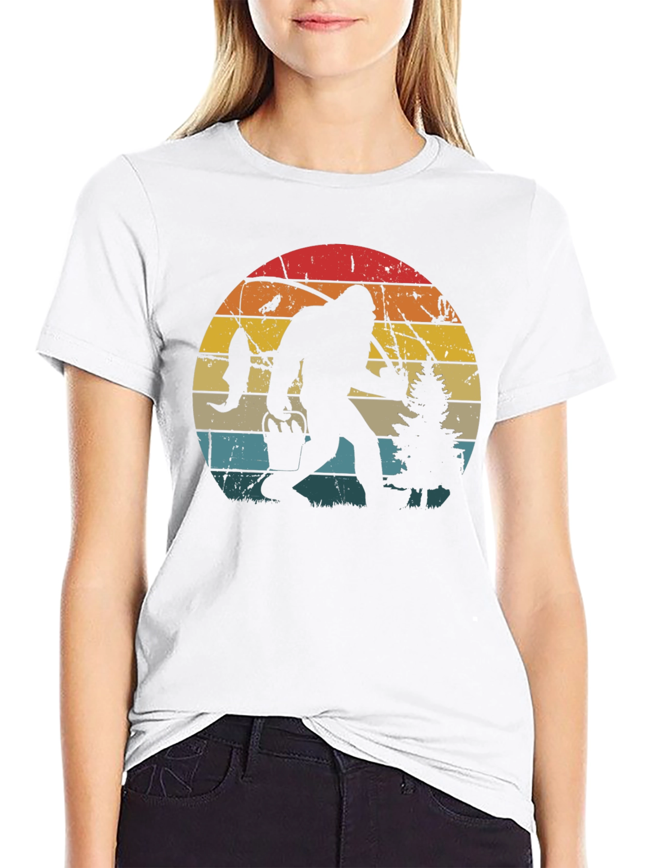 Bigfoot Fishing Retro Graphic T-Shirt