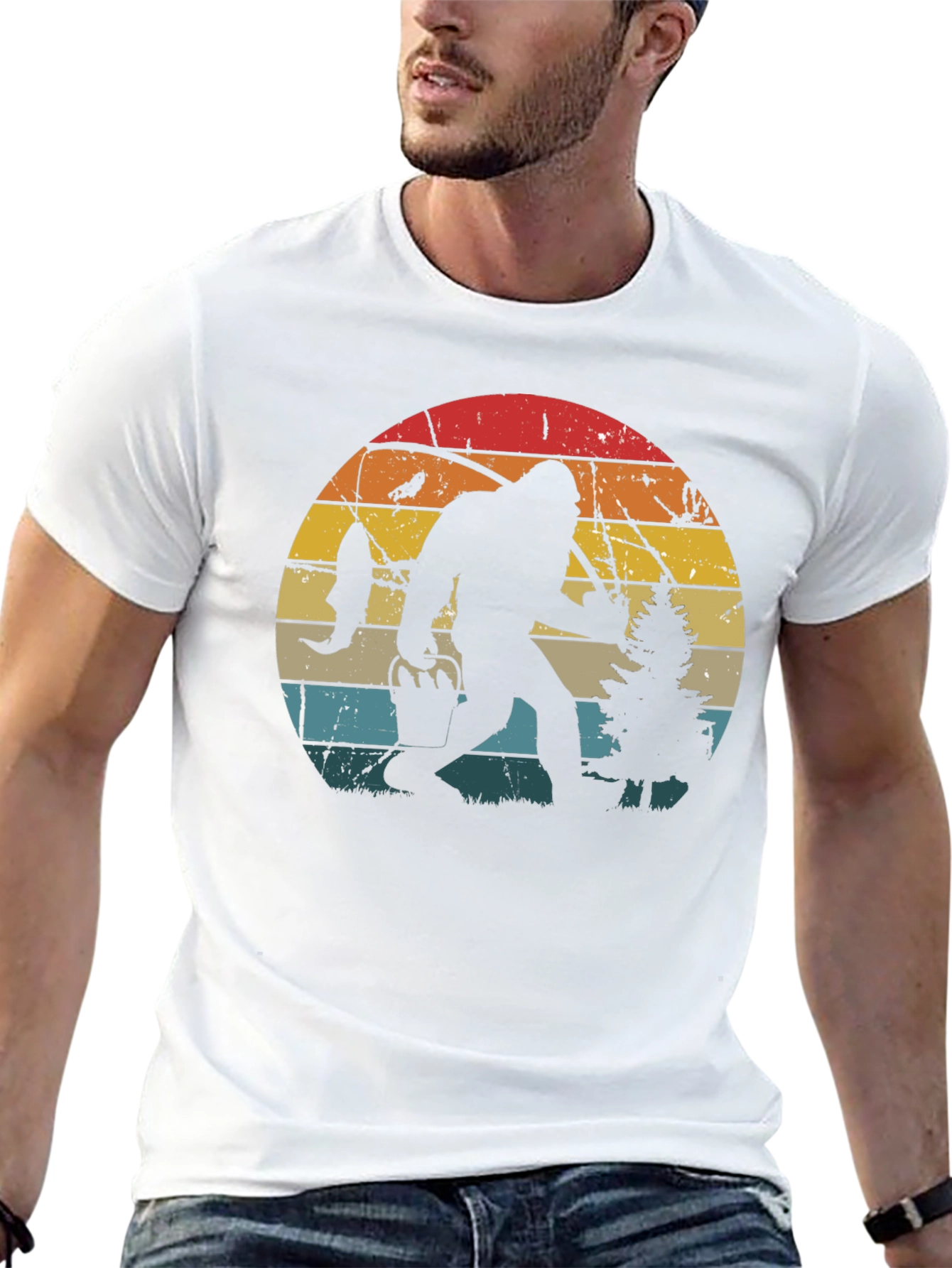 Bigfoot Fishing Retro Graphic T-Shirt