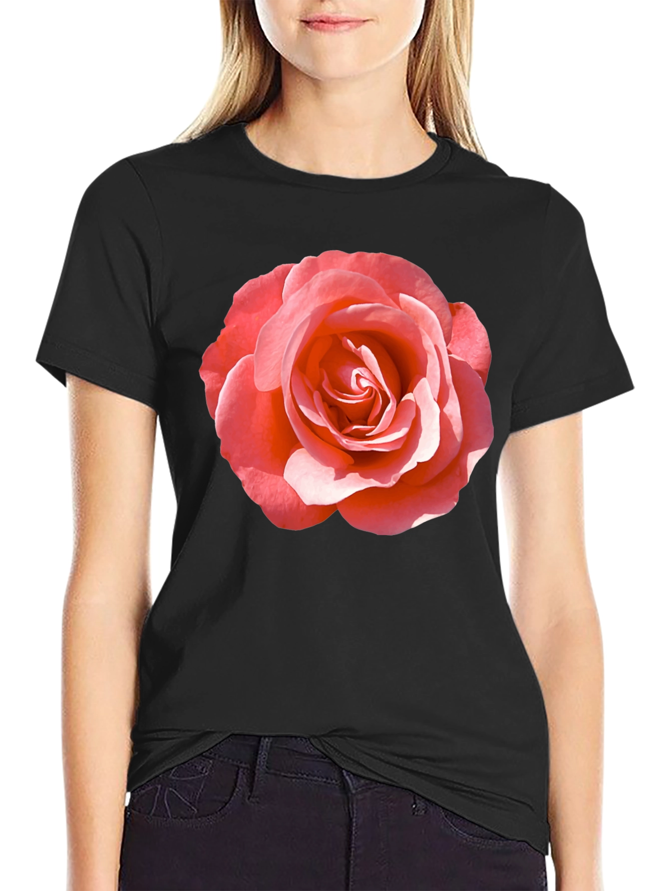 Rose Graphic Tee - Classic Black Cotton Comfort