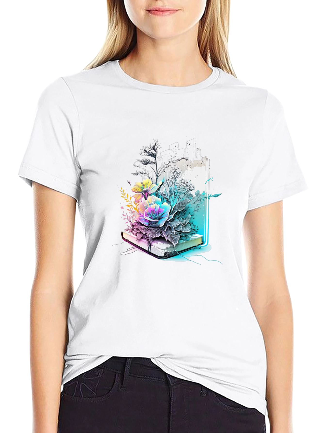 Floral Book Graphic Tee - Unique Design