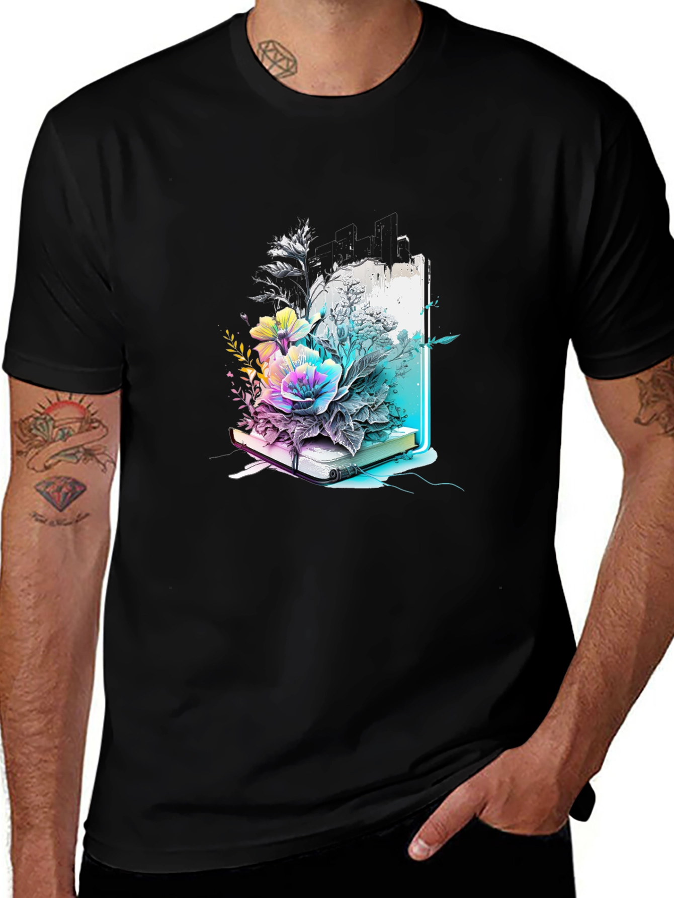 Floral Book Graphic Tee - Unique Design