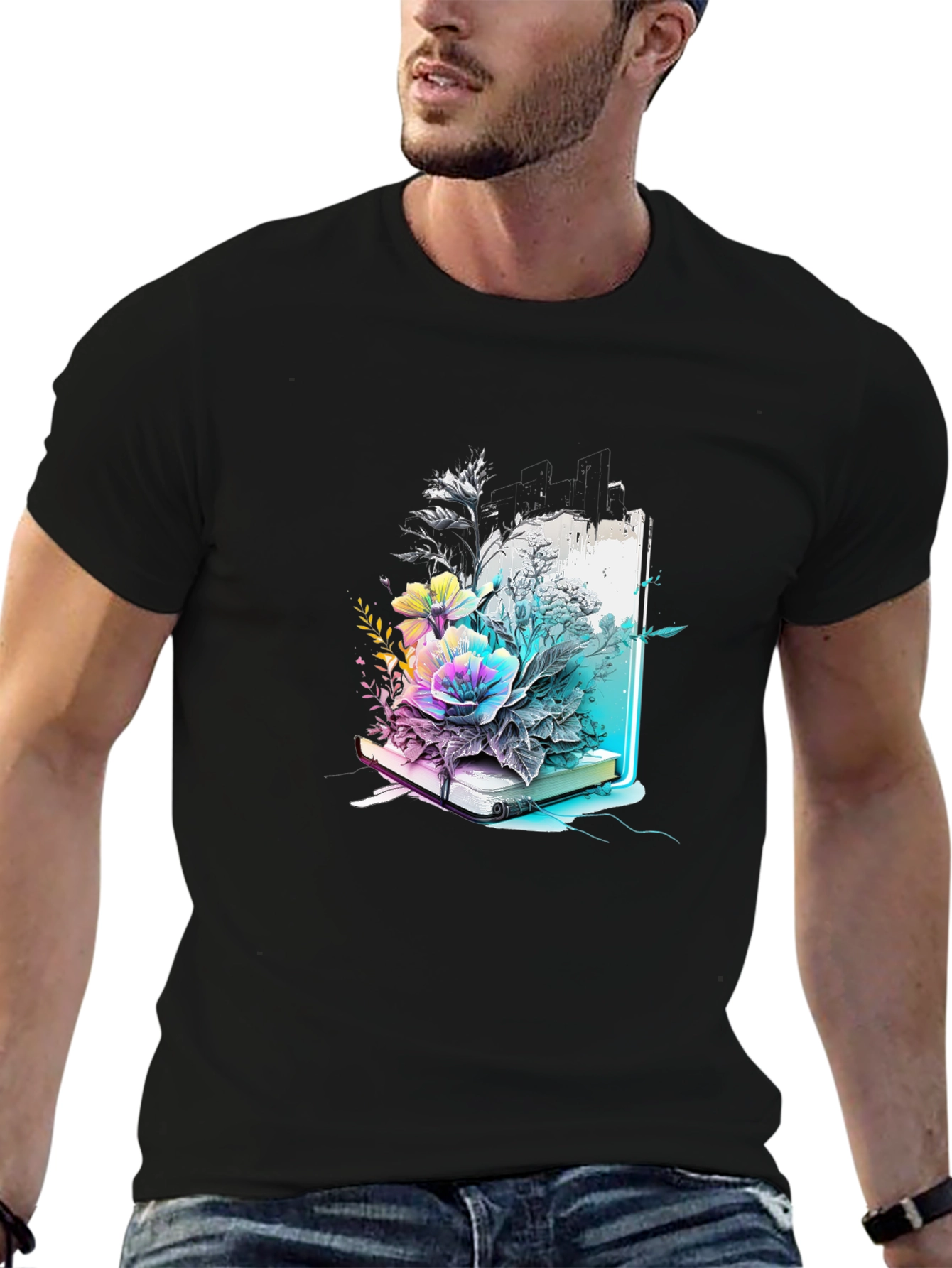 Floral Book Graphic Tee - Unique Design
