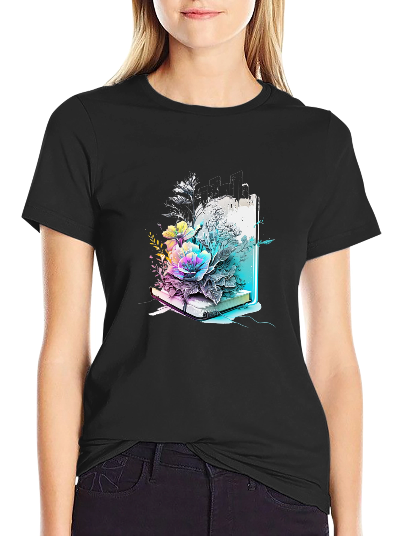 Floral Book Graphic Tee - Unique Design