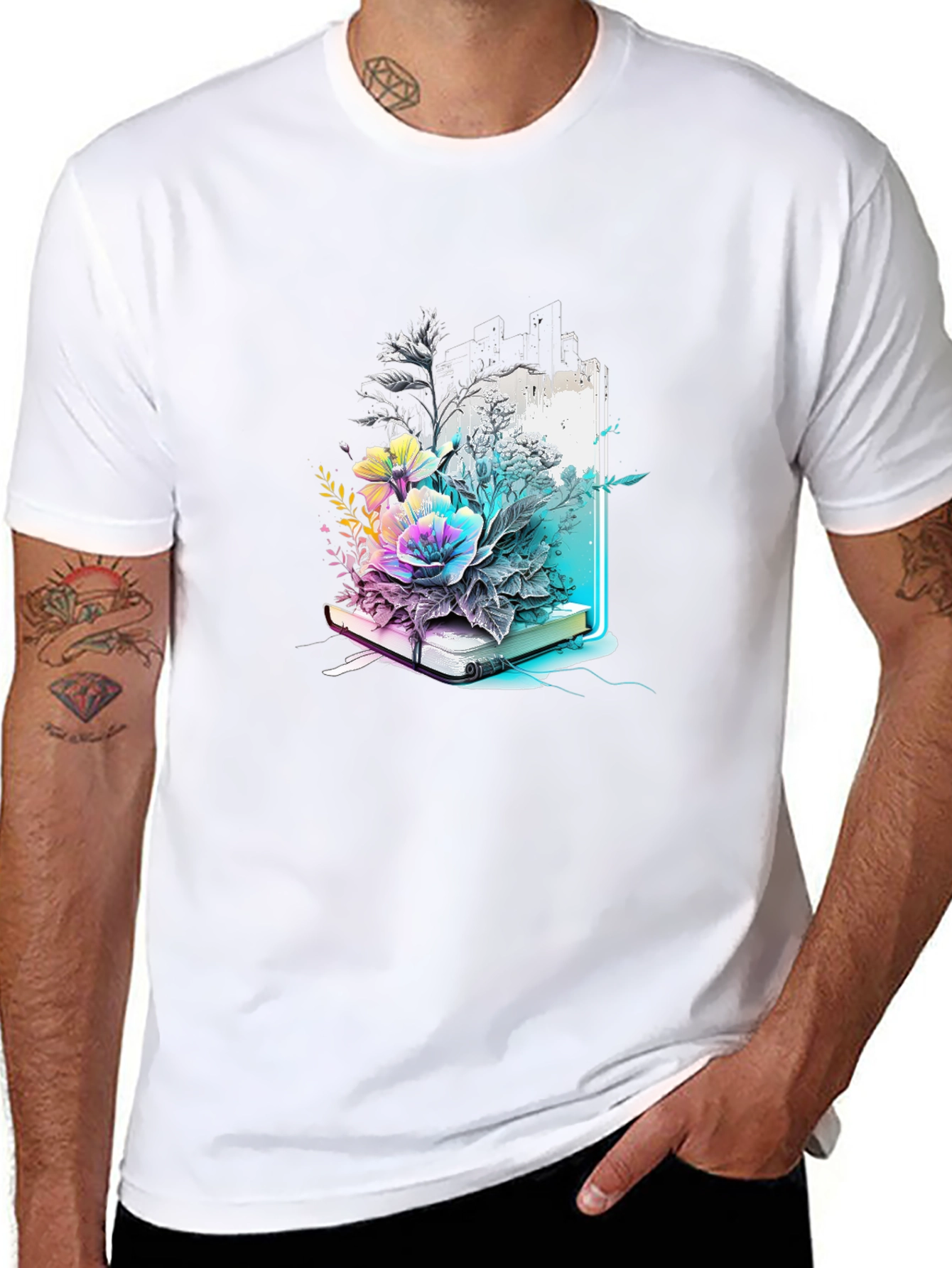 Floral Book Graphic Tee - Unique Design