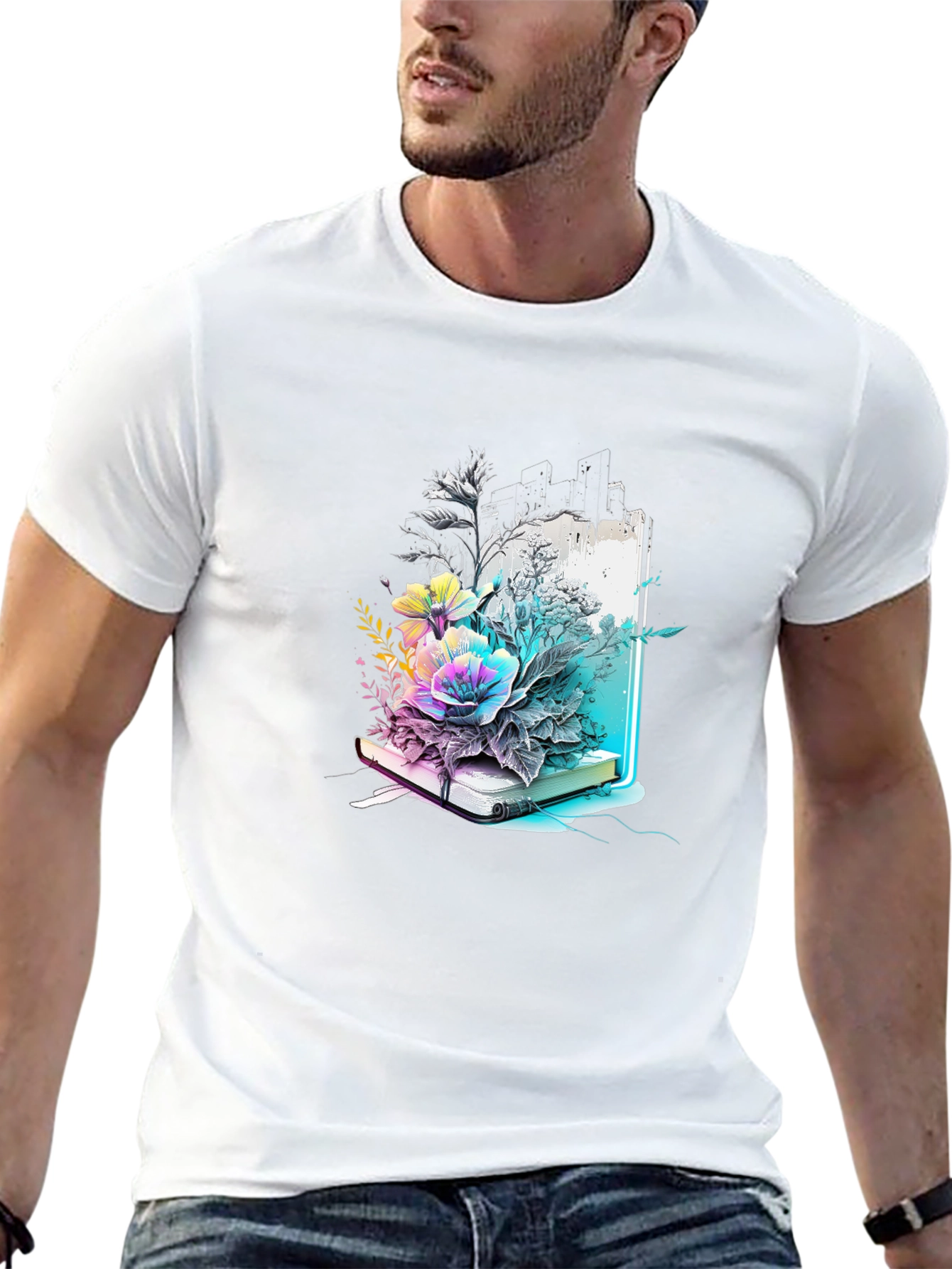 Floral Book Graphic Tee - Unique Design