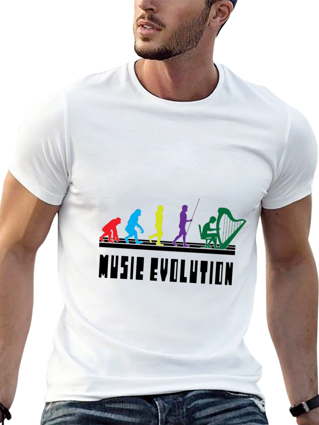 Music Evolution Graphic Tee - Black Cotton T-Shirt
