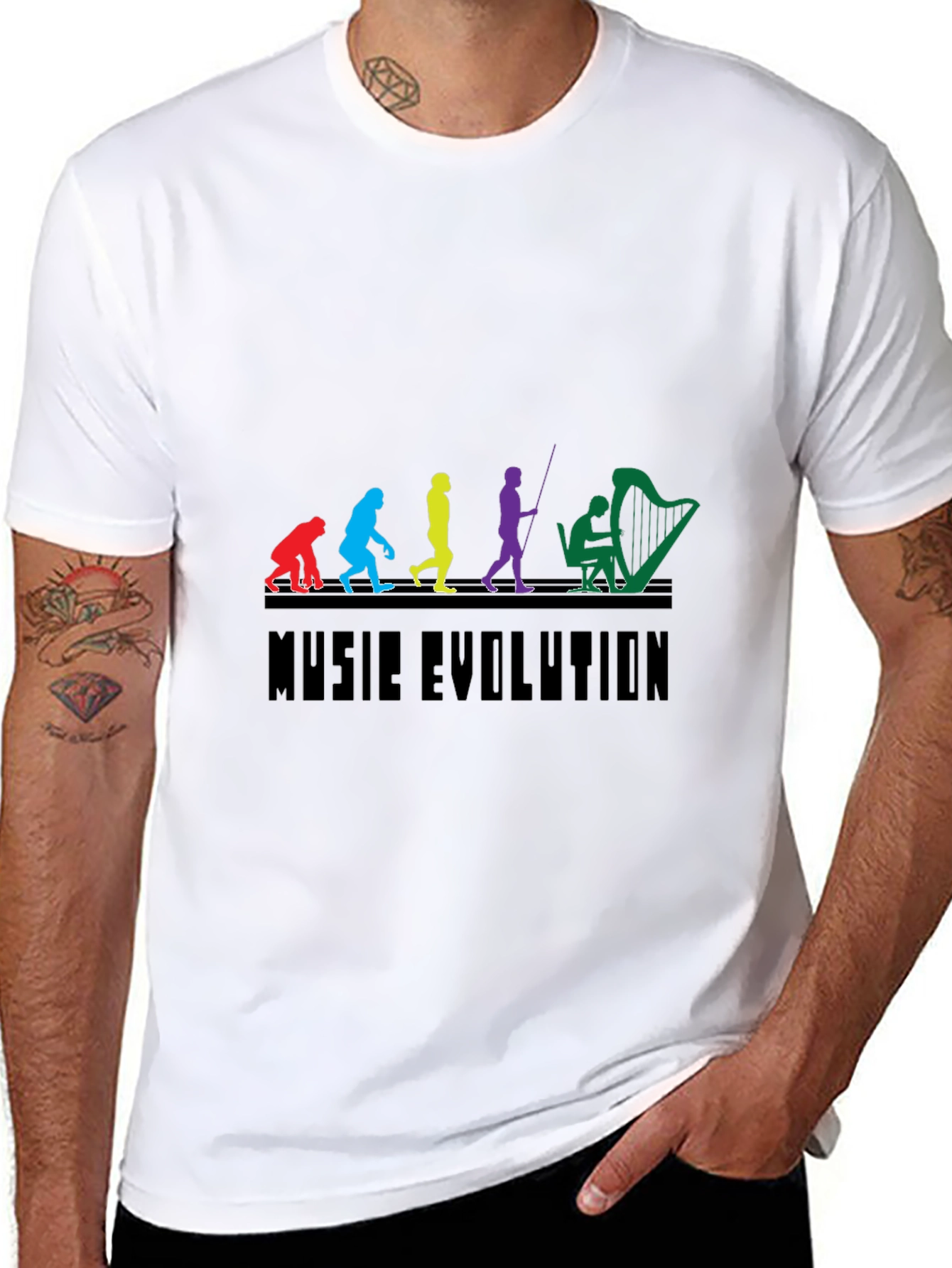 Music Evolution Graphic Tee - Black Cotton T-Shirt