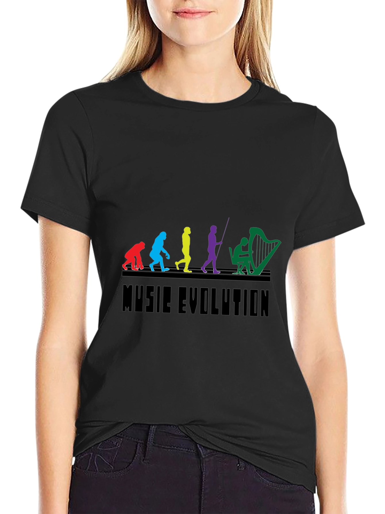 Music Evolution Graphic Tee - Black Cotton T-Shirt