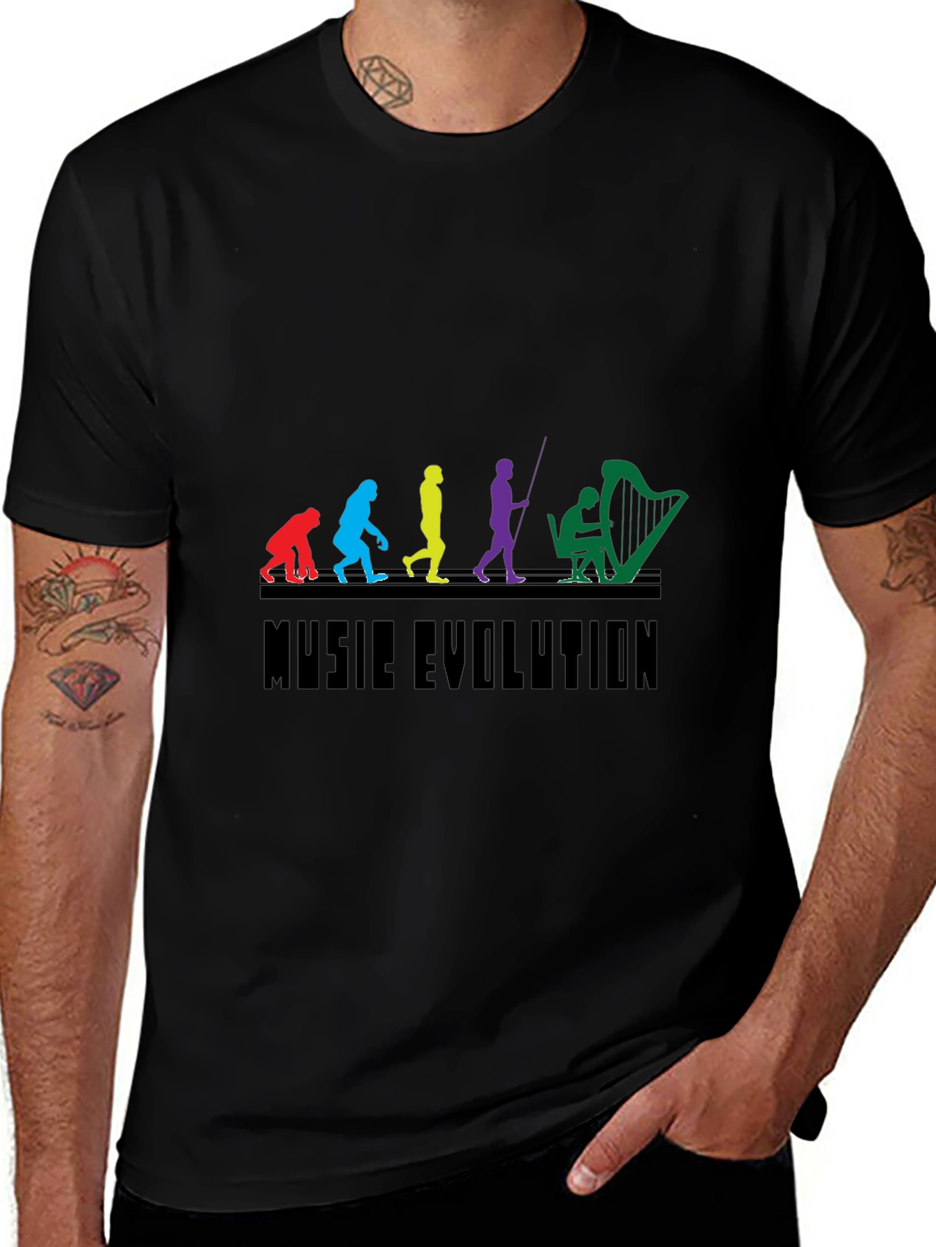 Music Evolution Graphic Tee - Black Cotton T-Shirt