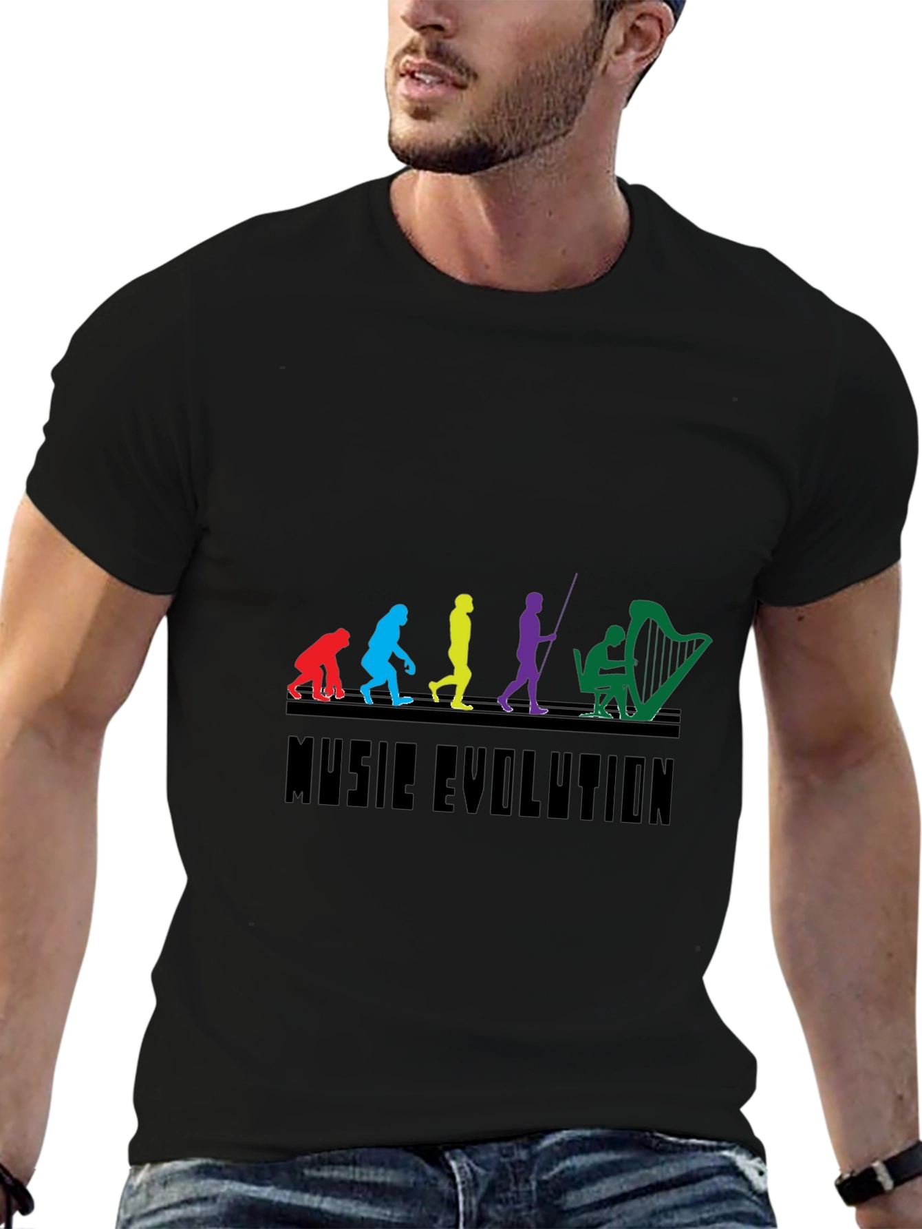 Music Evolution Graphic Tee - Black Cotton T-Shirt