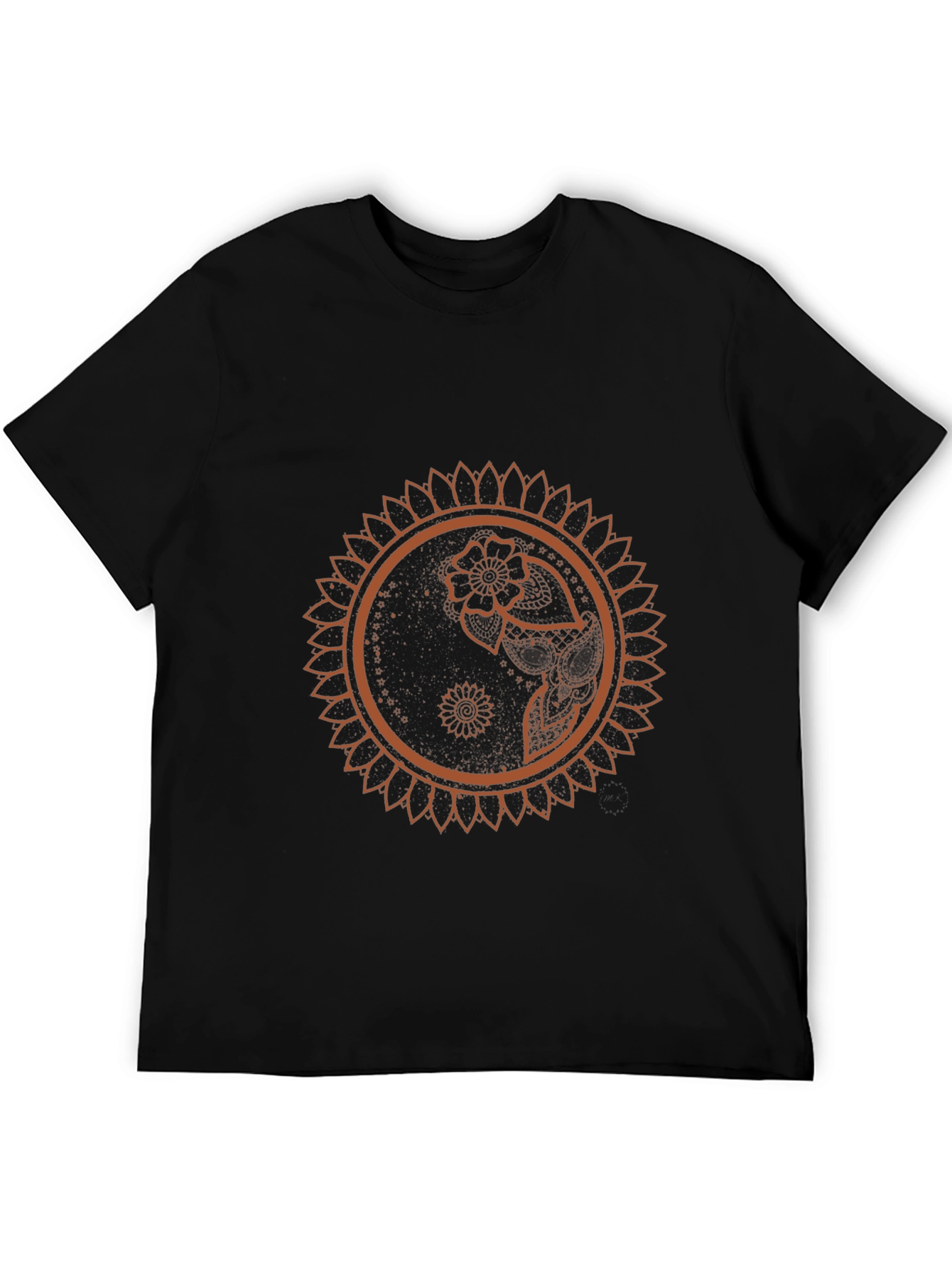 Black T-Shirt with Mandala Flower Design