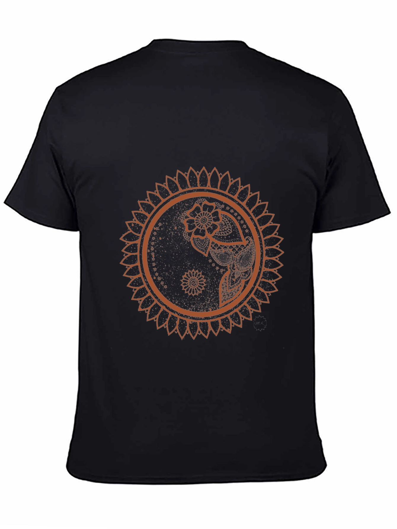 Black T-Shirt with Mandala Flower Design