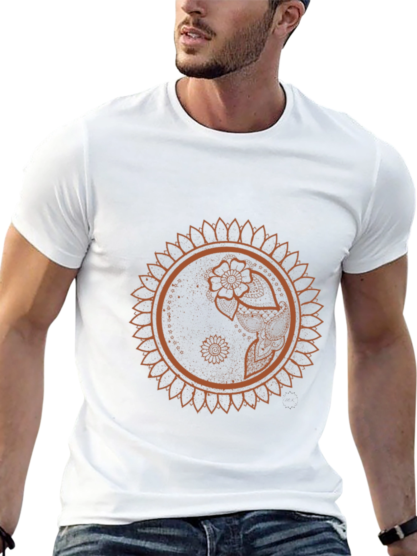 Black T-Shirt with Mandala Flower Design