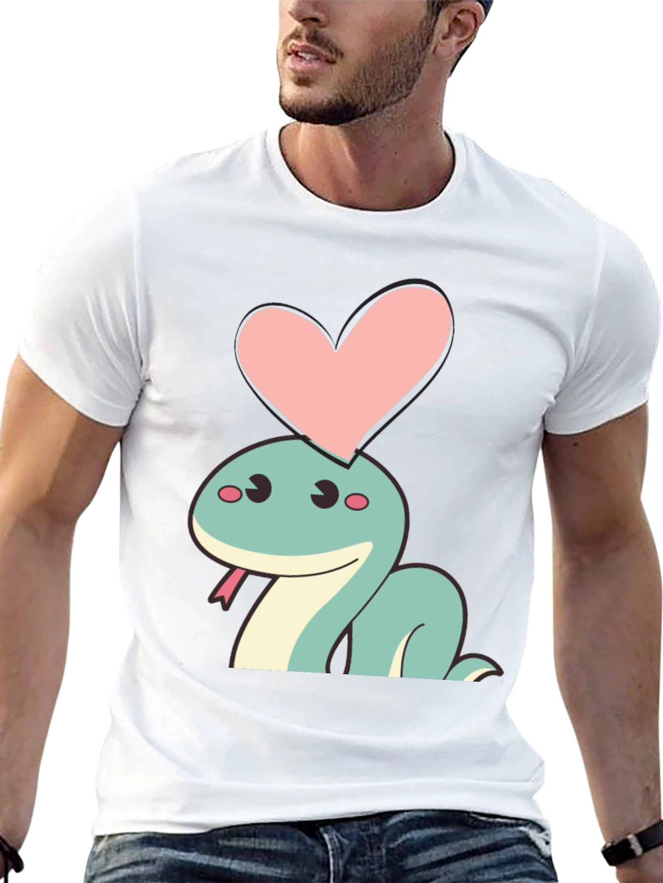 Cute Cartoon Snake Heart Graphic T-Shirt