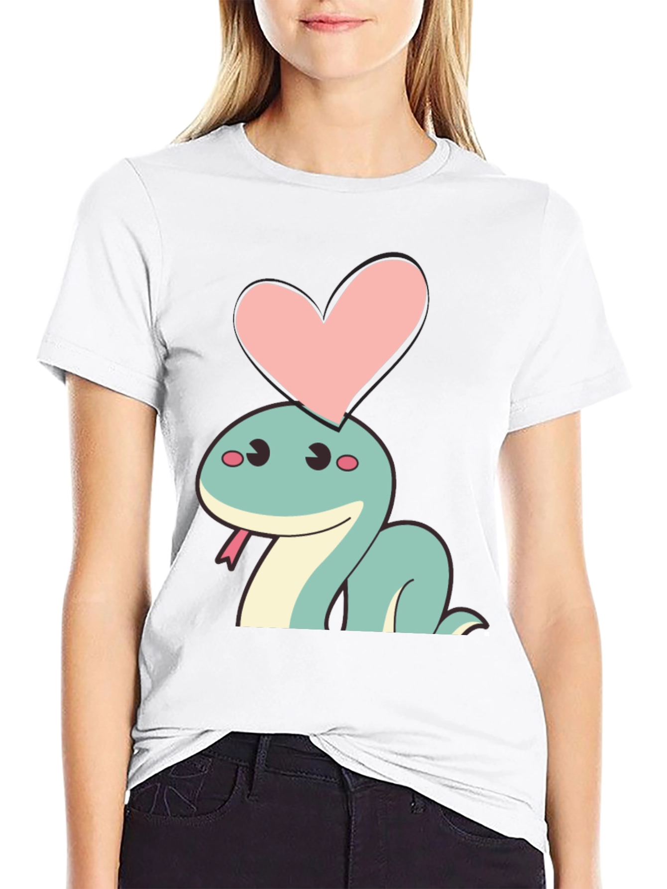 Cute Cartoon Snake Heart Graphic T-Shirt