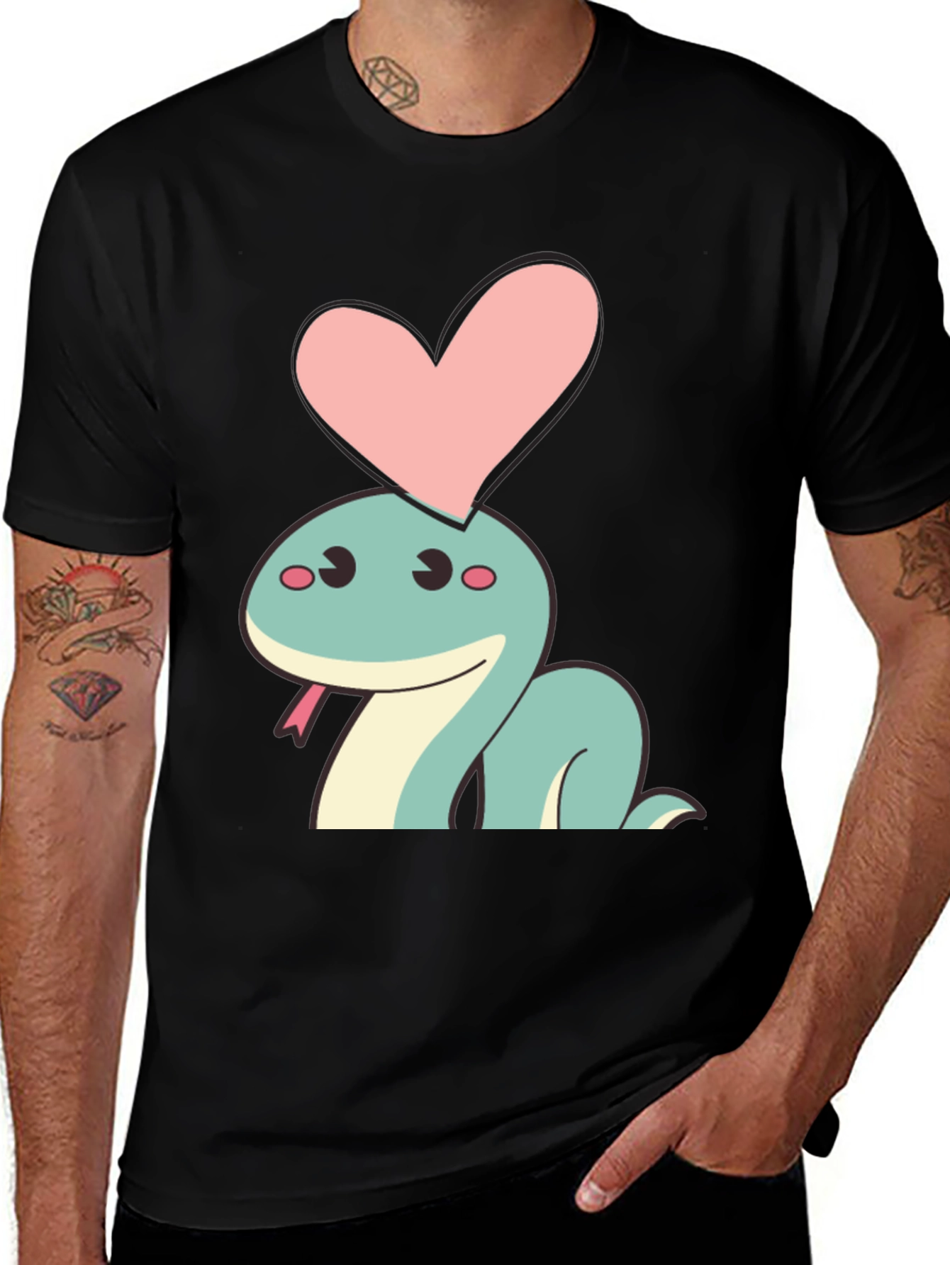 Cute Cartoon Snake Heart Graphic T-Shirt