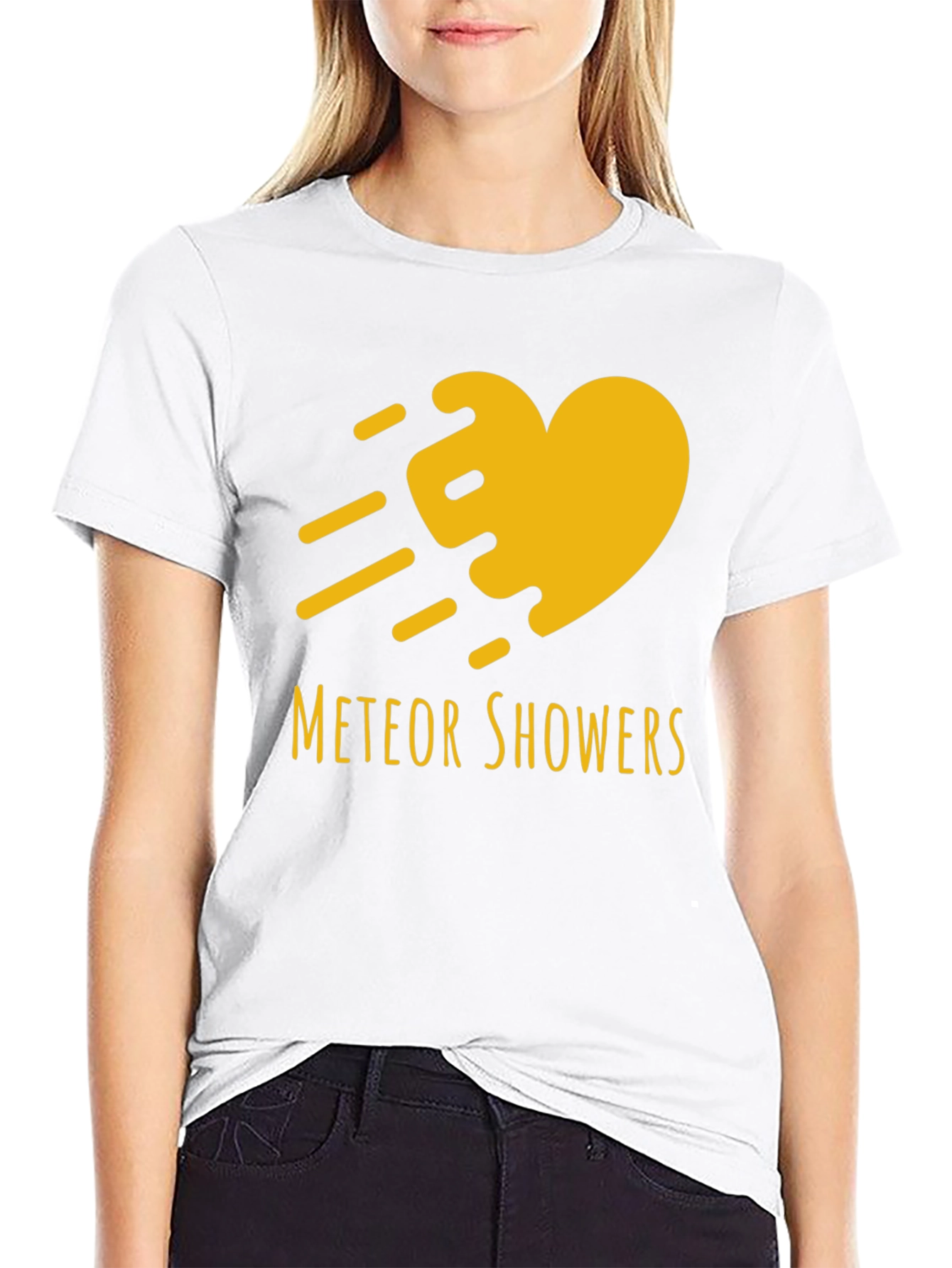 Meteor Showers Heart Graphic Black T-Shirt