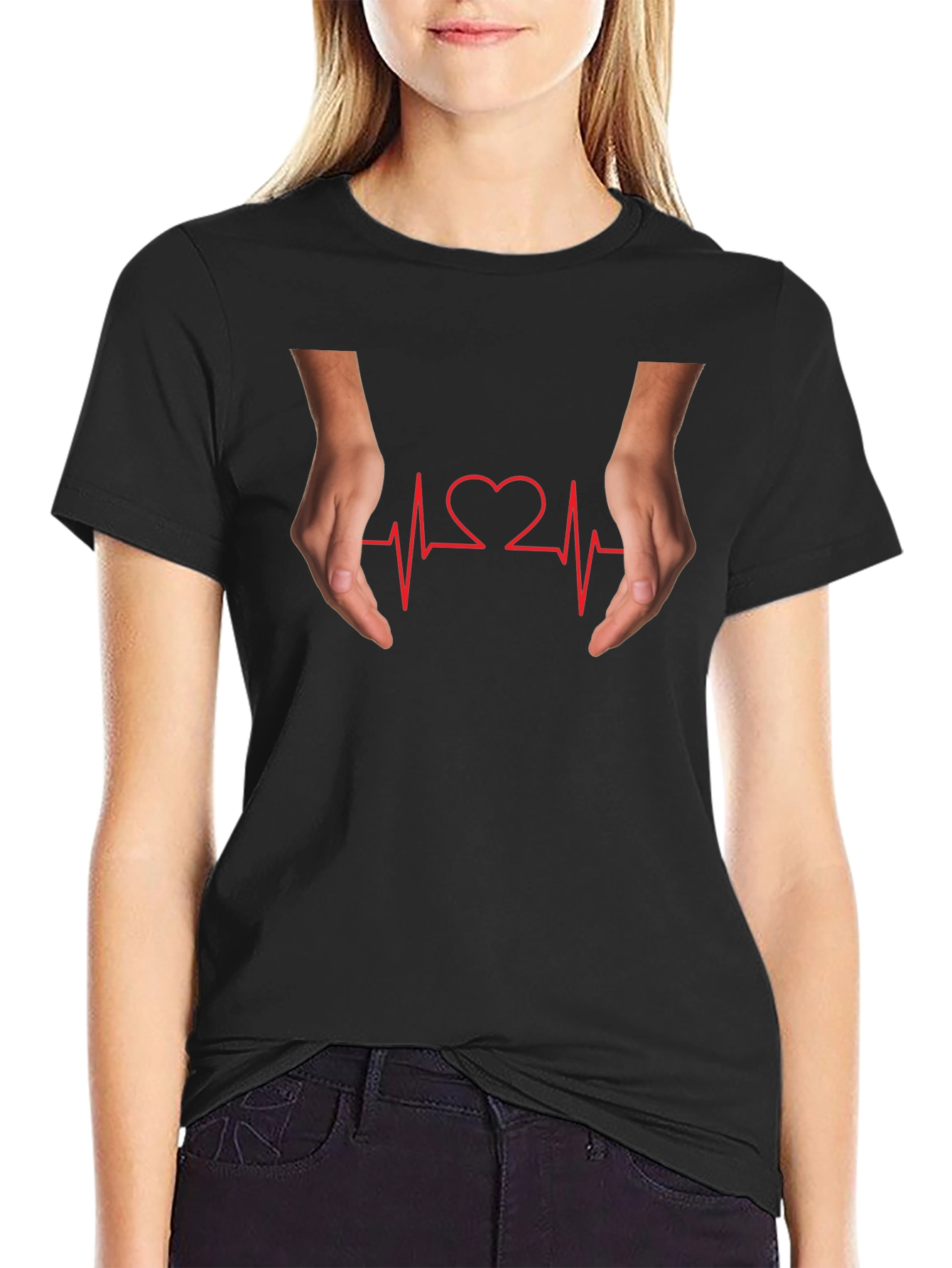 Heartbeat Hands Graphic Black T-Shirt