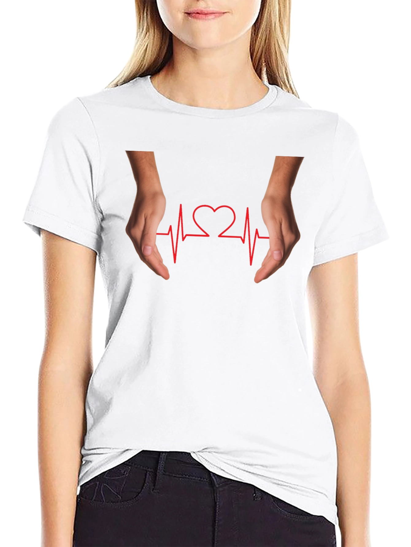 Heartbeat Hands Graphic Black T-Shirt