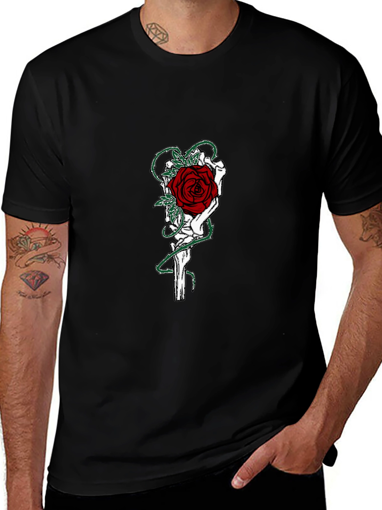 Gothic Rose Skeleton Hand Graphic T-Shirt
