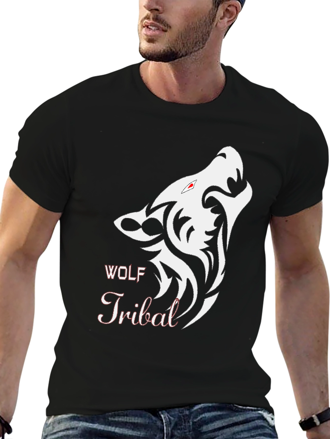 Black Wolf Tribal Graphic T-Shirt - Stylish Mens Tee