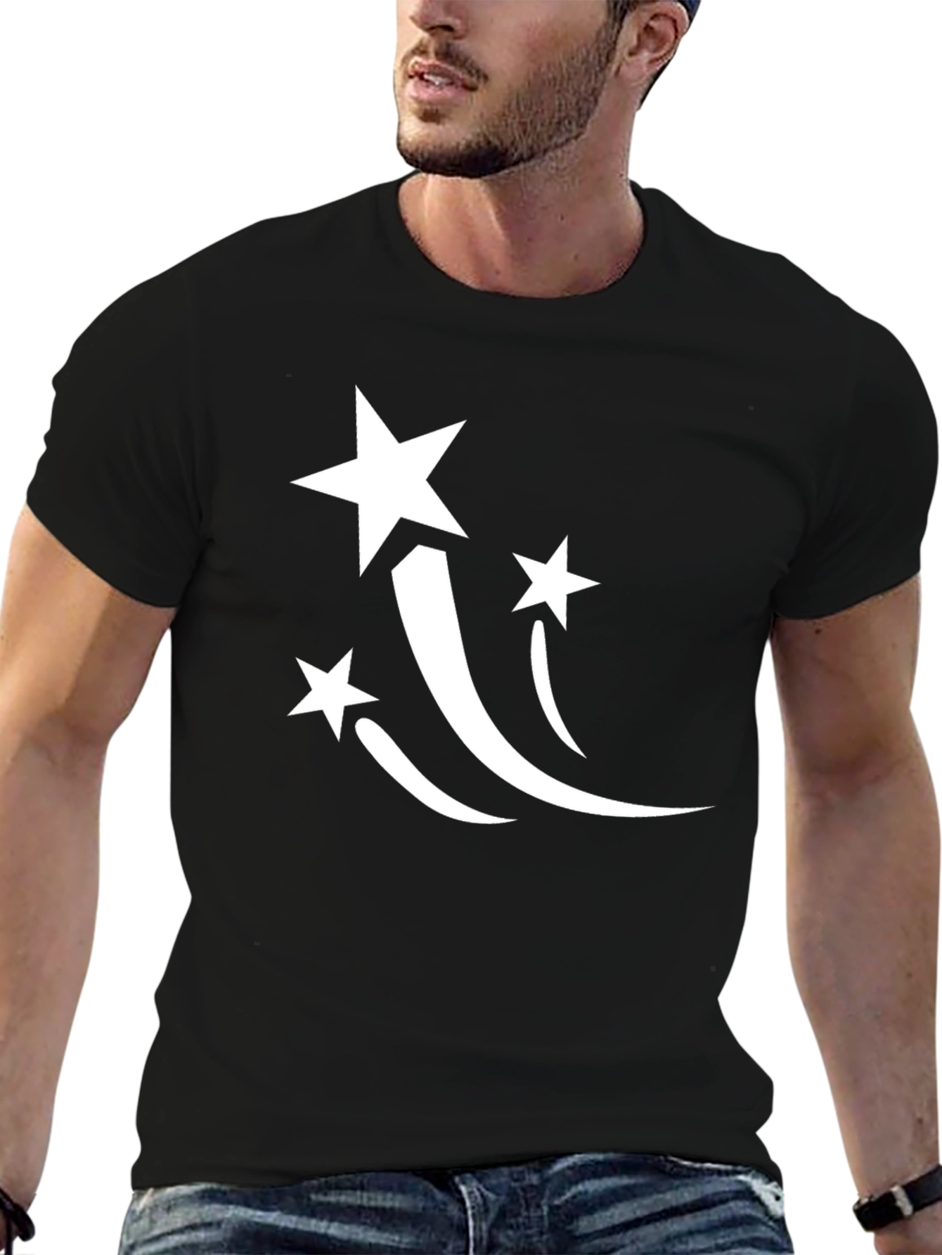 Stylish Black T-Shirt with White Star Graphic