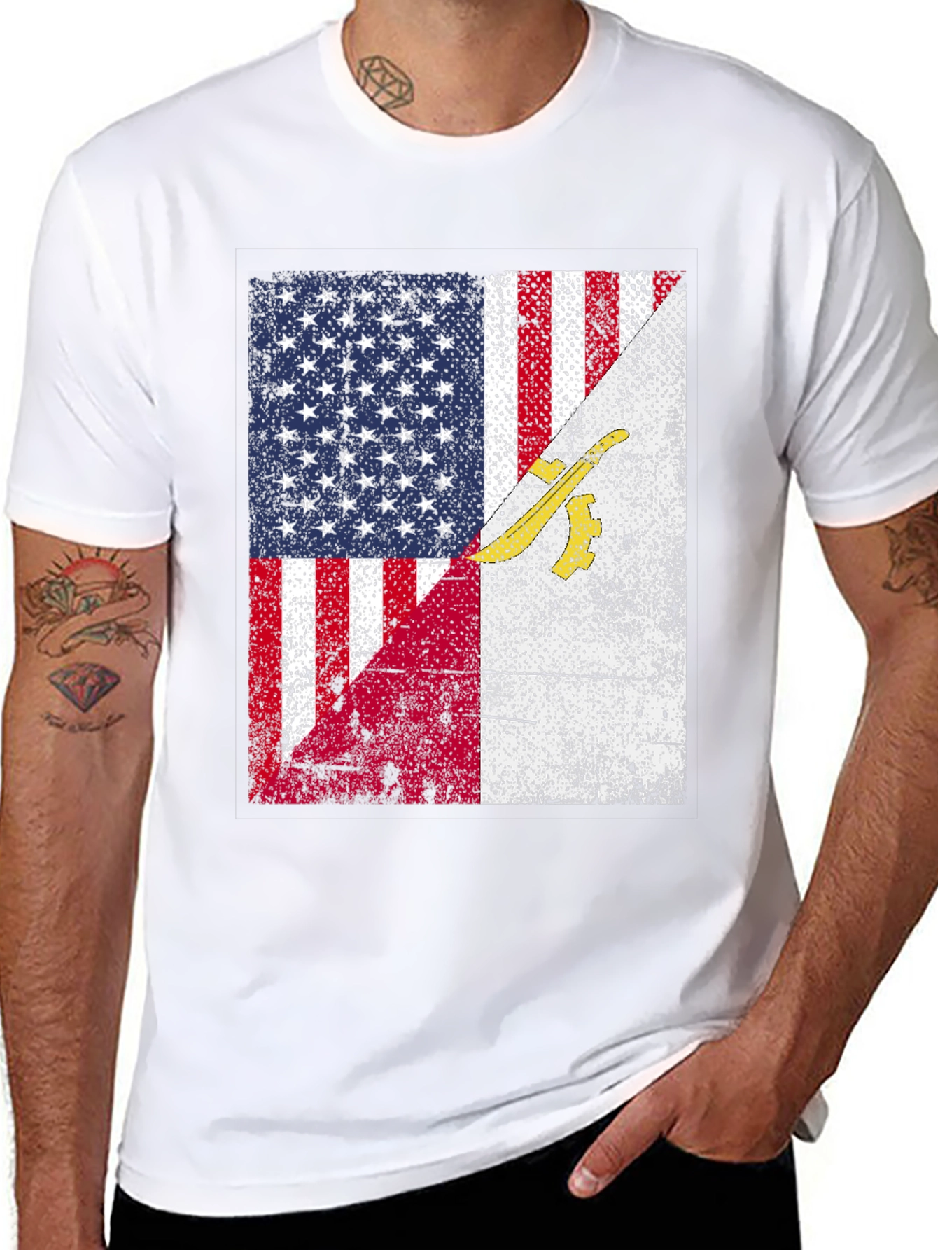 USA & Gadsden Flag Distressed Graphic T-Shirt