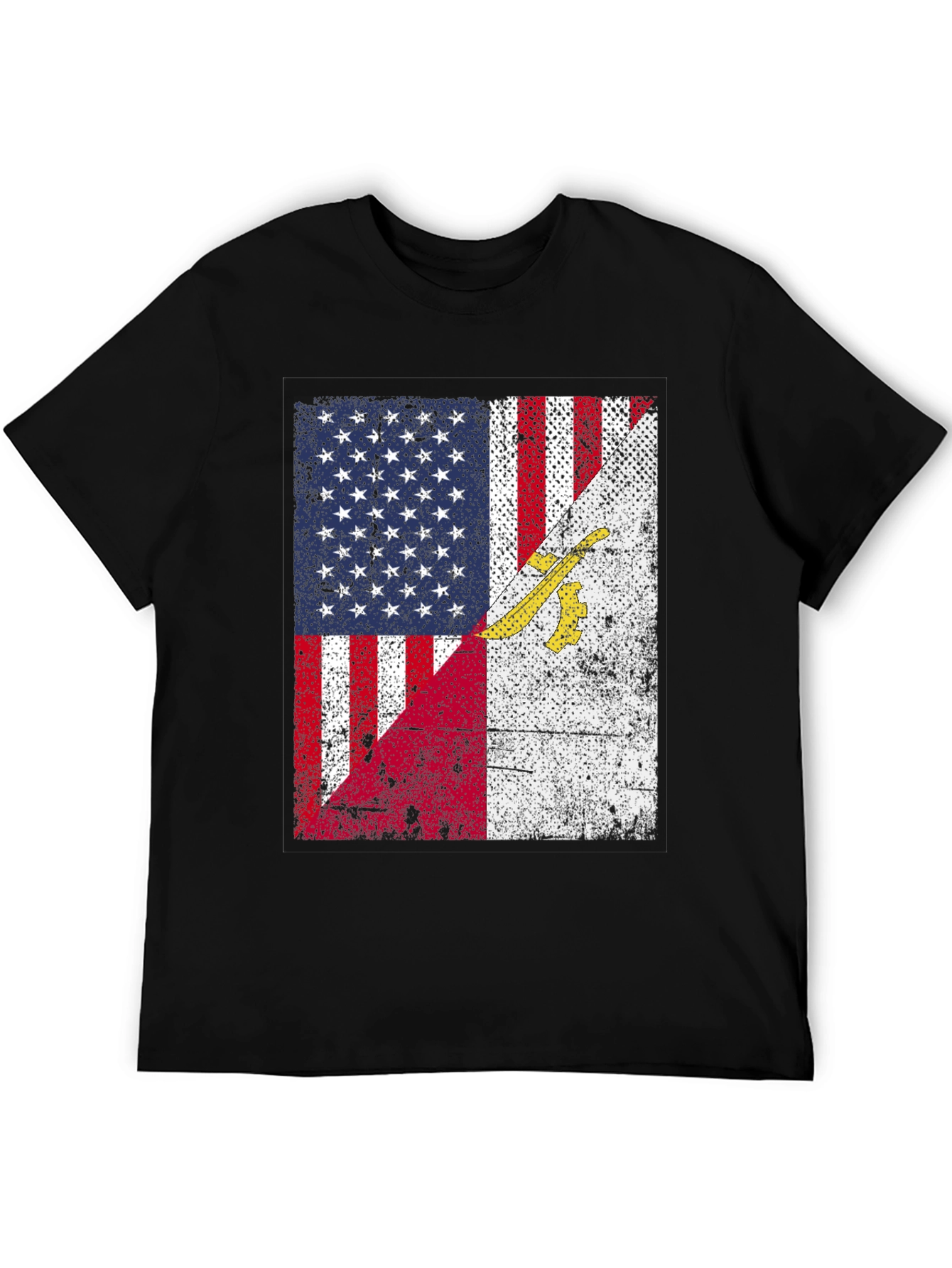 USA & Gadsden Flag Distressed Graphic T-Shirt